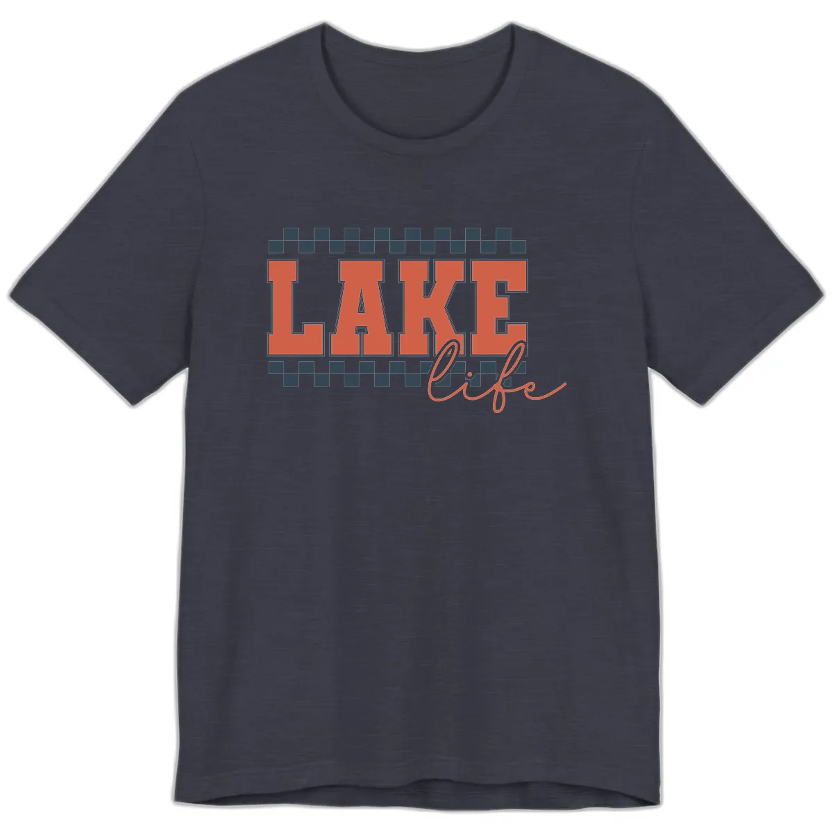 Lake Life Vintage Block Letter Premium T-Shirt in Heather Midnight Navy
