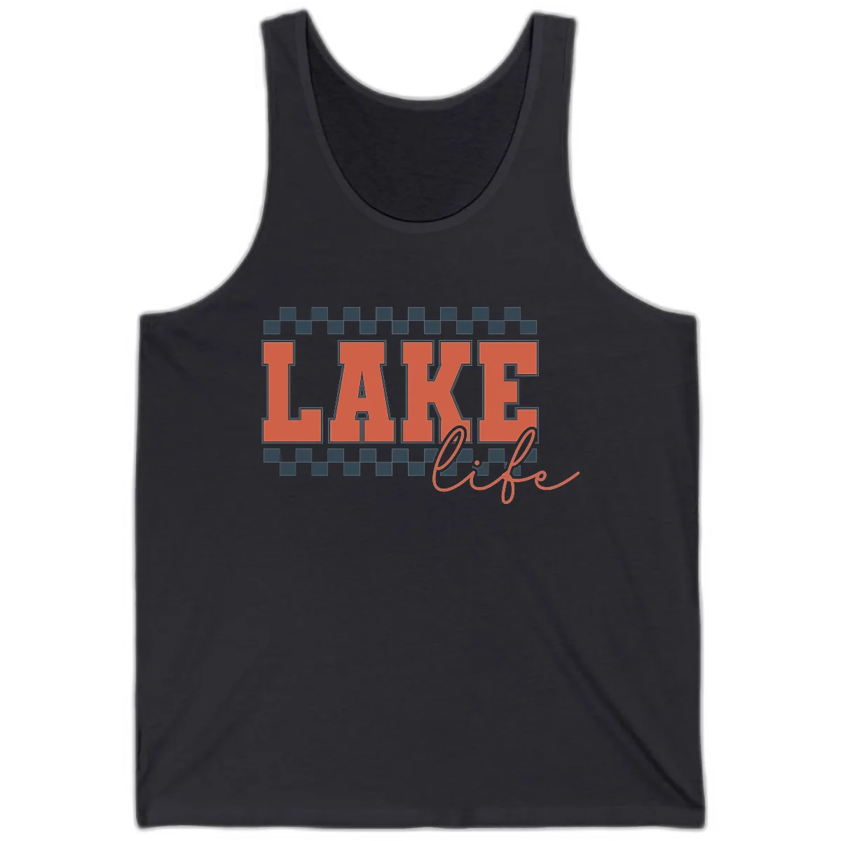 Lake Life Vintage Block Letter Tank in Dark Grey