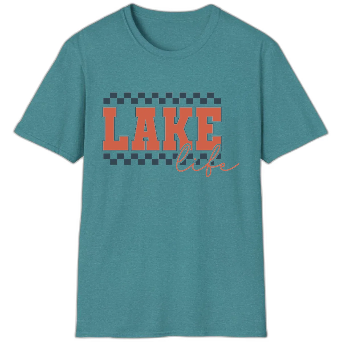 Lake Life Vintage Block Letter T-Shirt in Heather Galapagos Blue