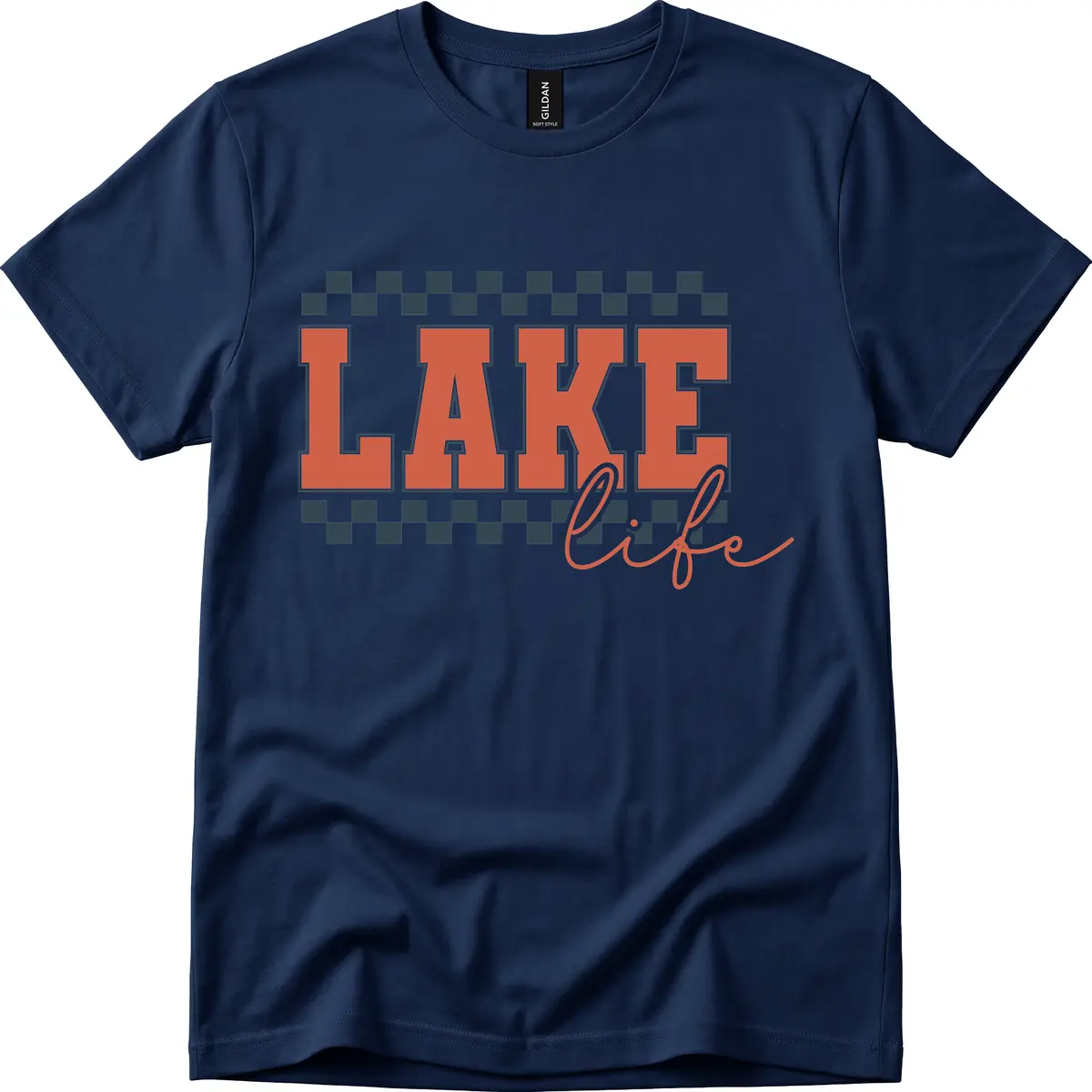 Lake Life Vintage Block Letter T-Shirt in Navy