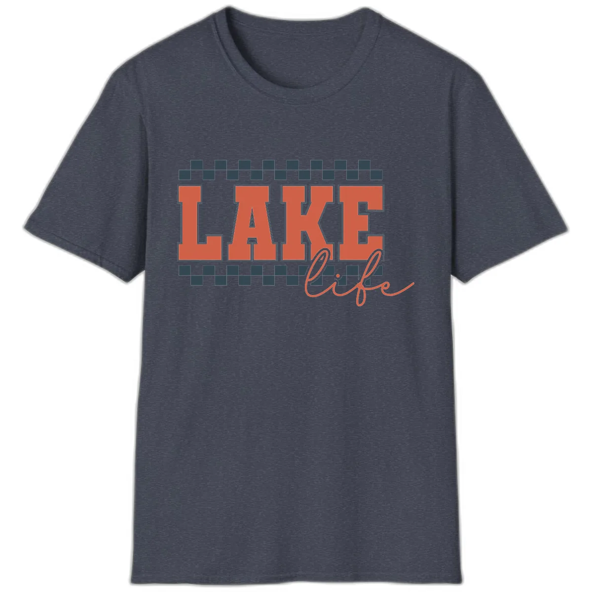 Lake Life Vintage Block Letter T-Shirt in Heather Navy