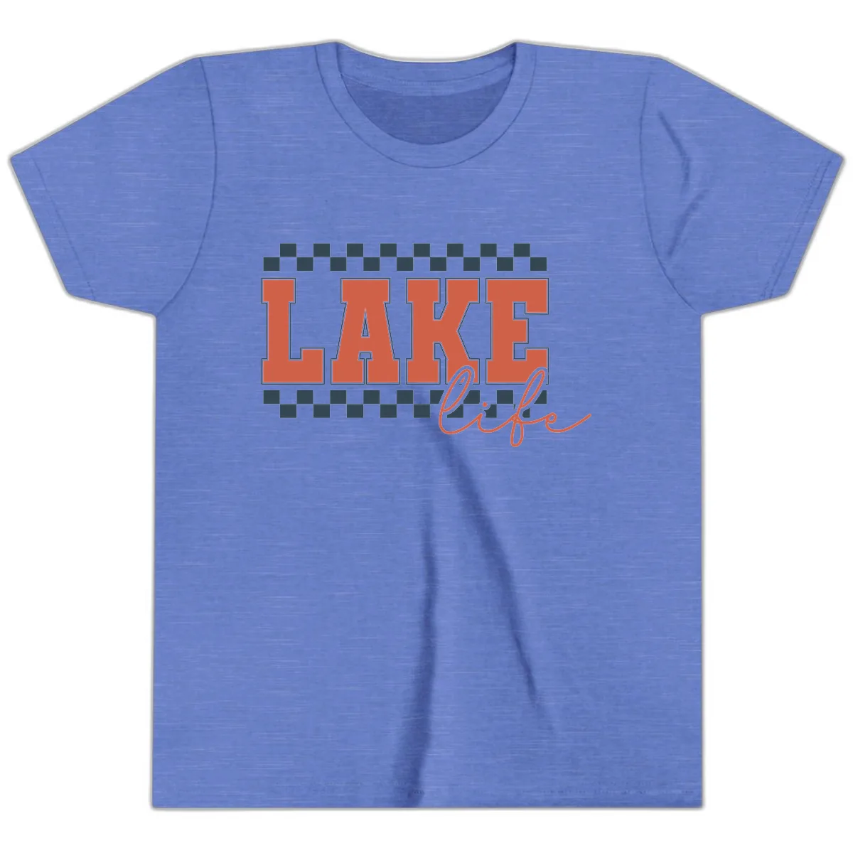 Lake Life Vintage Block Letter Youth T-Shirt in Heather Columbia Blue