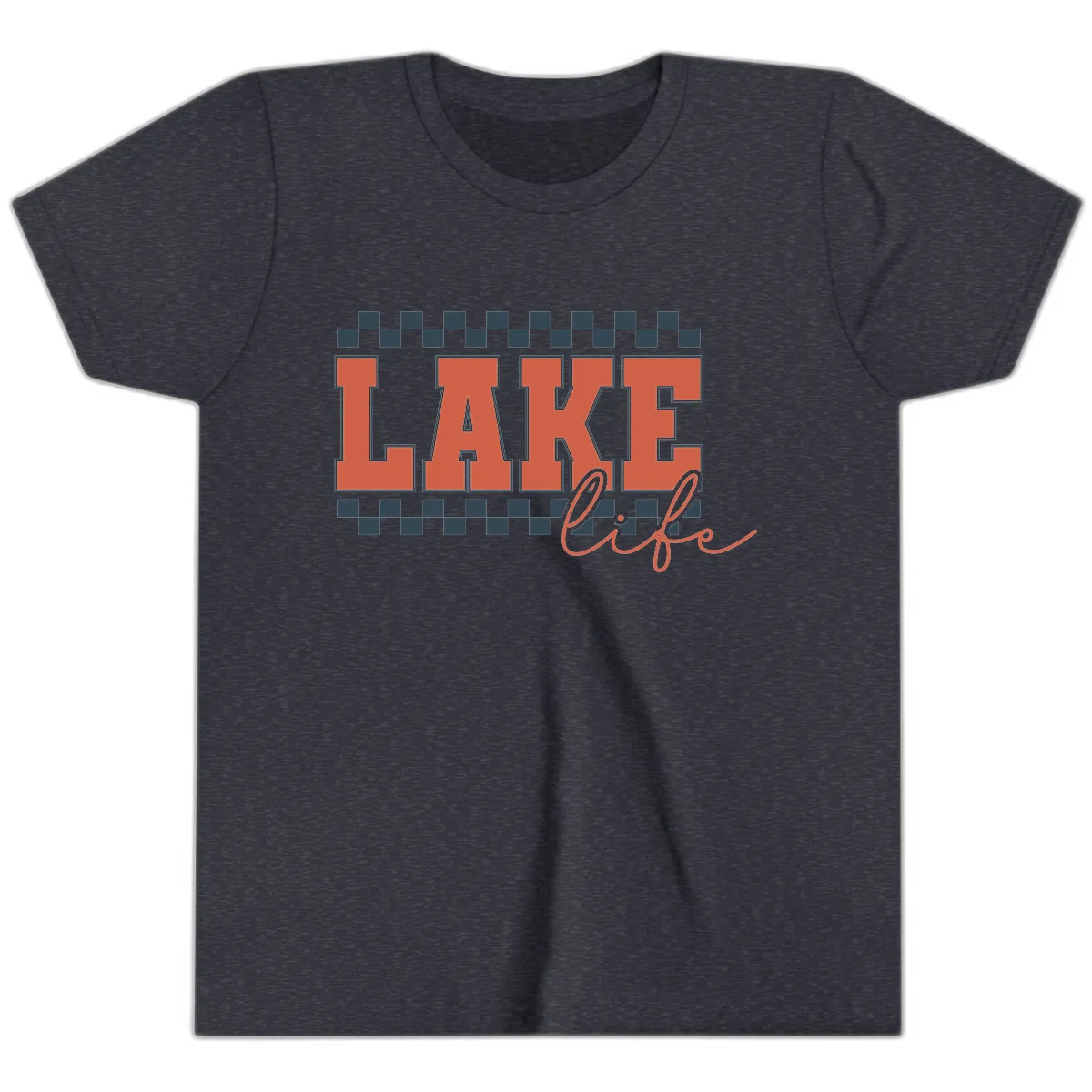 Lake Life Vintage Block Letter Youth T-Shirt in Heather Navy