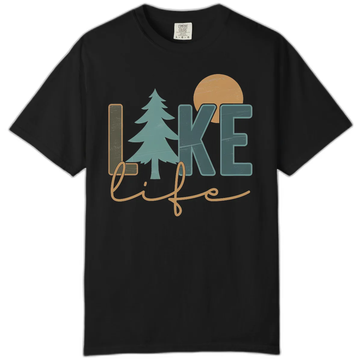 Retro Lake Life Pine Tree Design Comfort Color in Black