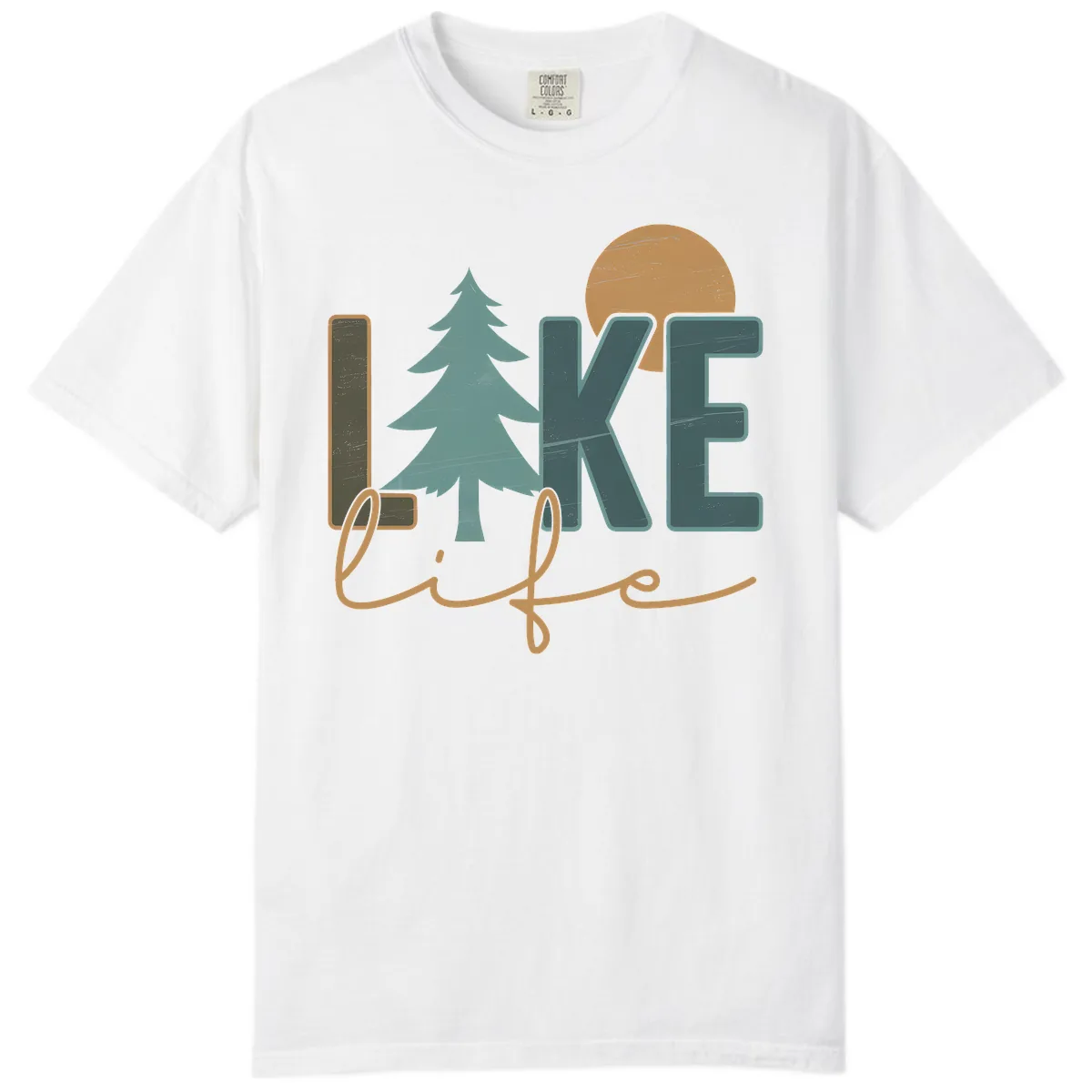 Retro Lake Life Pine Tree Design Comfort Color in White