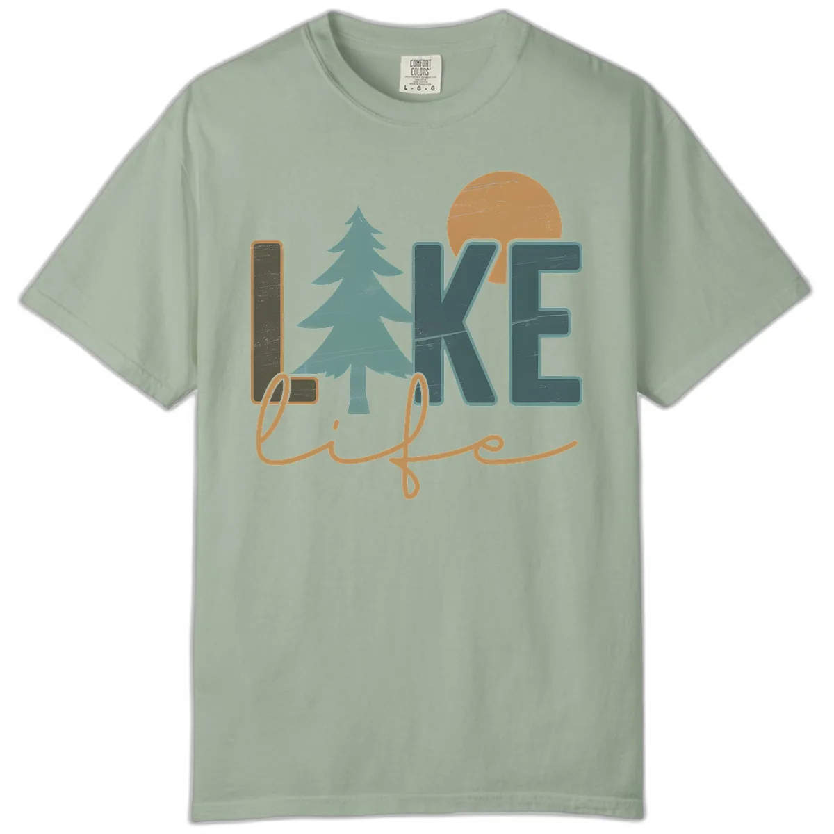 Retro Lake Life Pine Tree Design Comfort Color in Bay