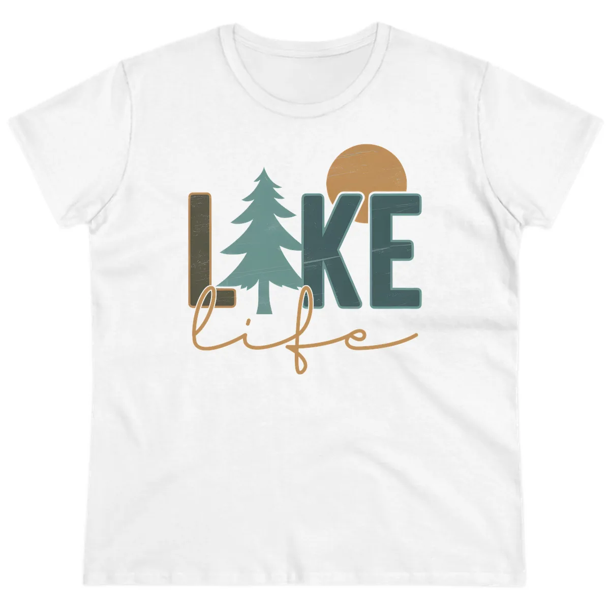 Retro Lake Life Pine Tree Design Ladies Tee in White