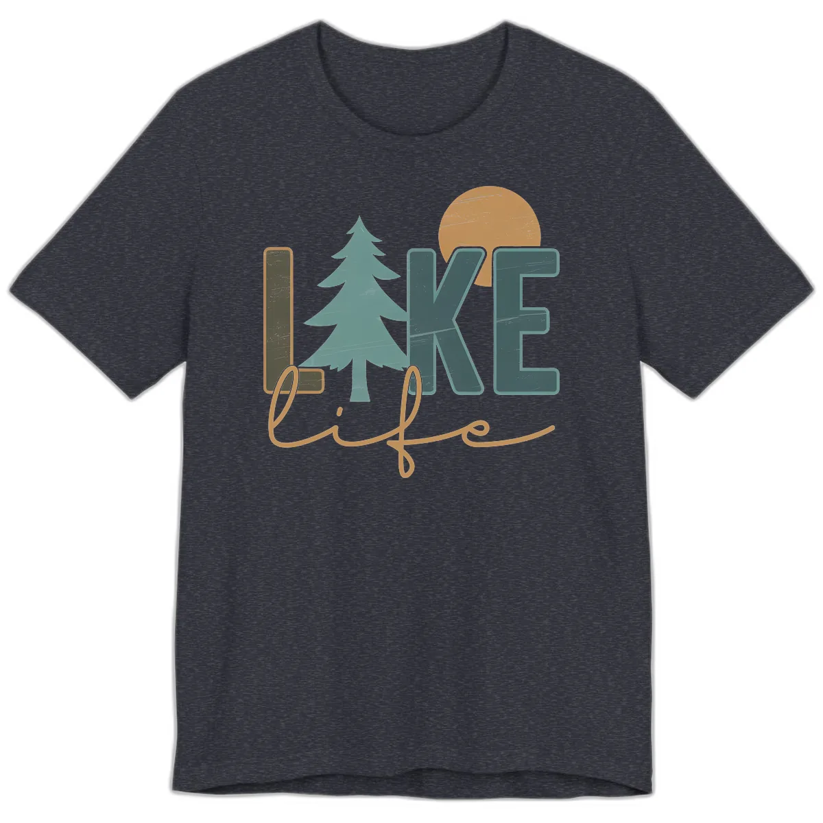 Retro Lake Life Pine Tree Design Premium T-Shirt in Heather Navy