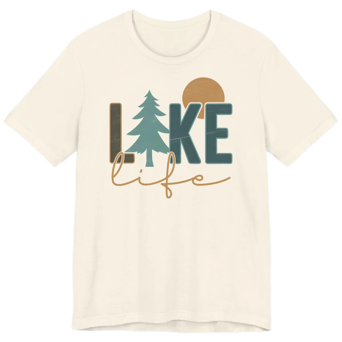 Retro Lake Life Pine Tree Design Premium T-Shirt in Natural