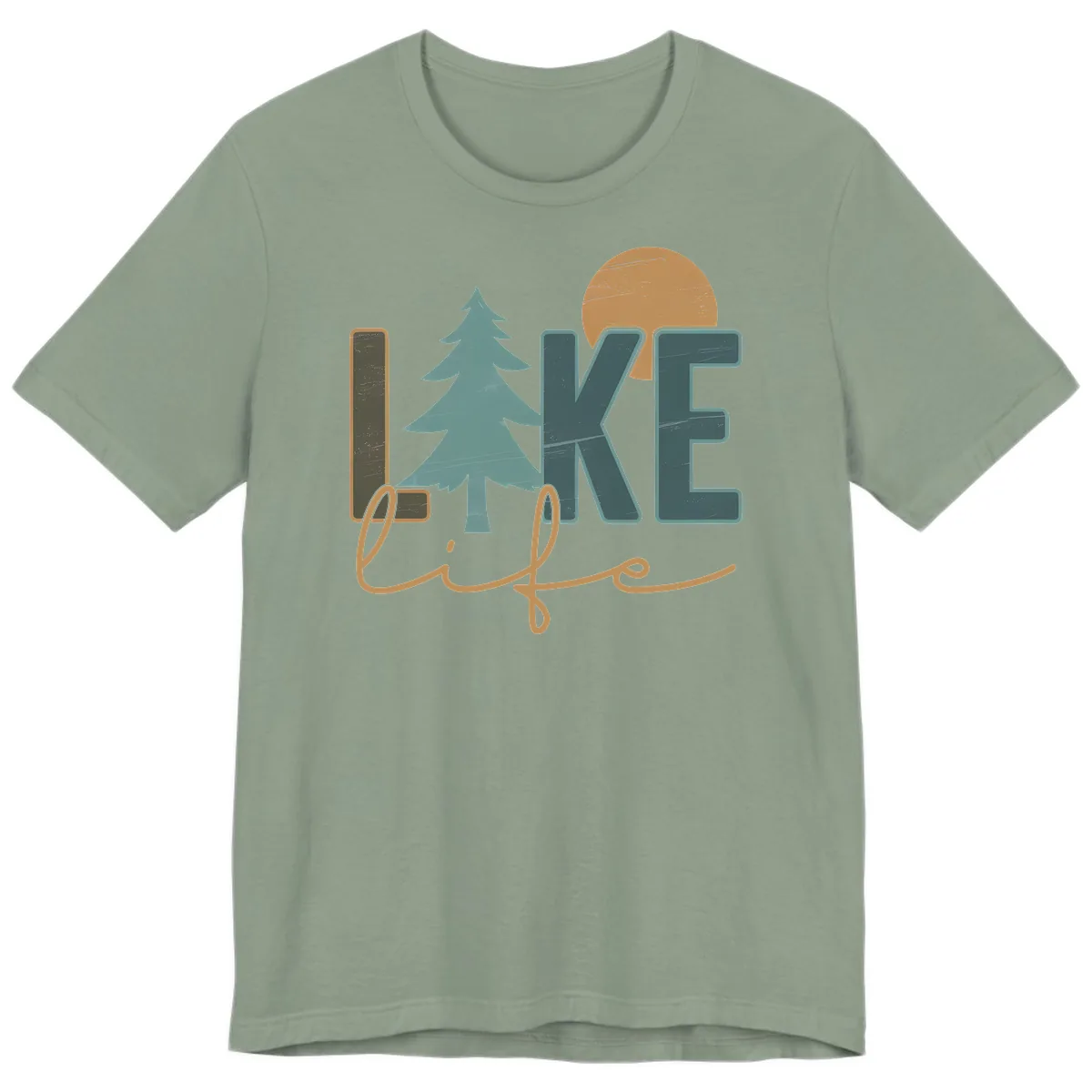 Retro Lake Life Pine Tree Design Premium T-Shirt in Sage
