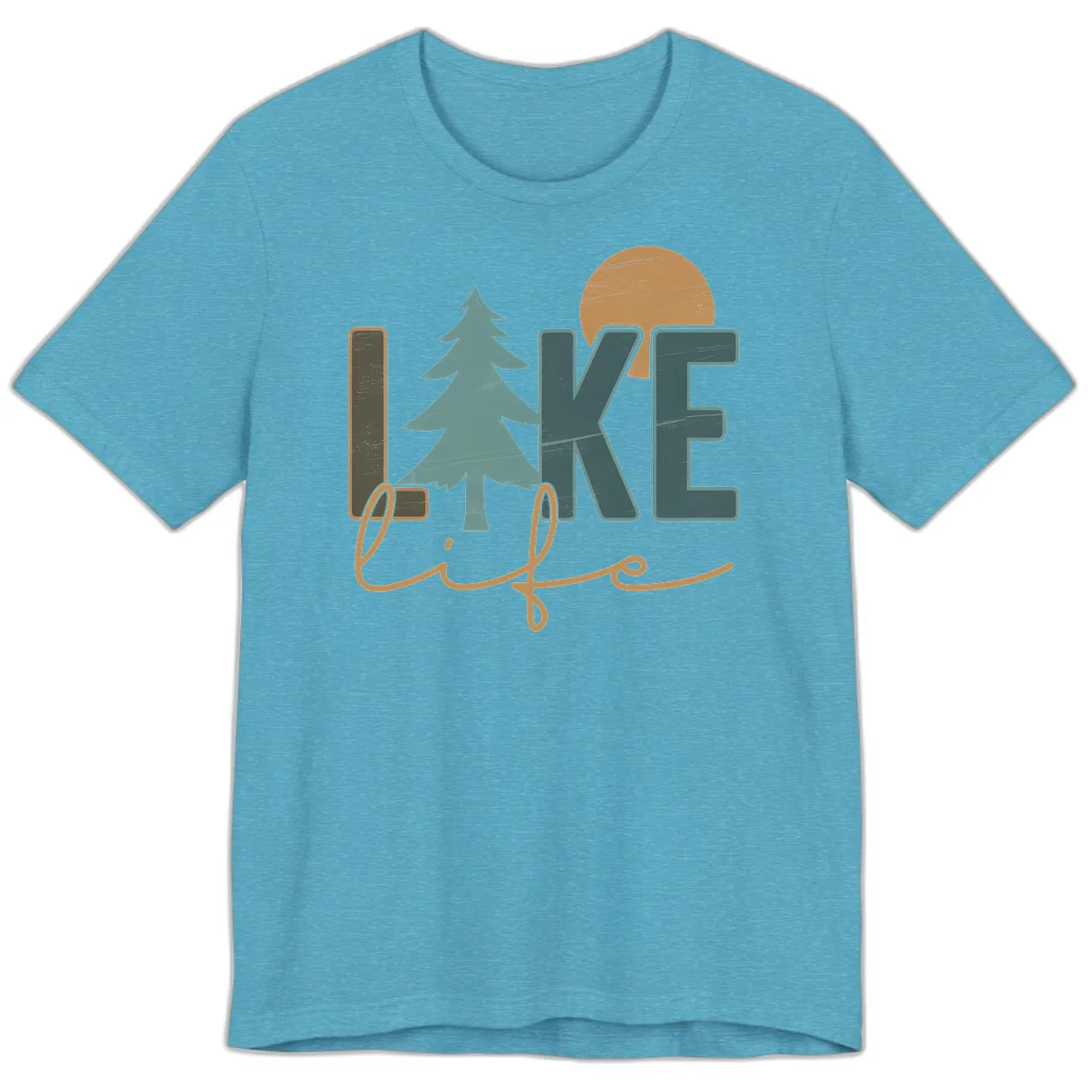 Retro Lake Life Pine Tree Design Premium T-Shirt in Heather Aqua