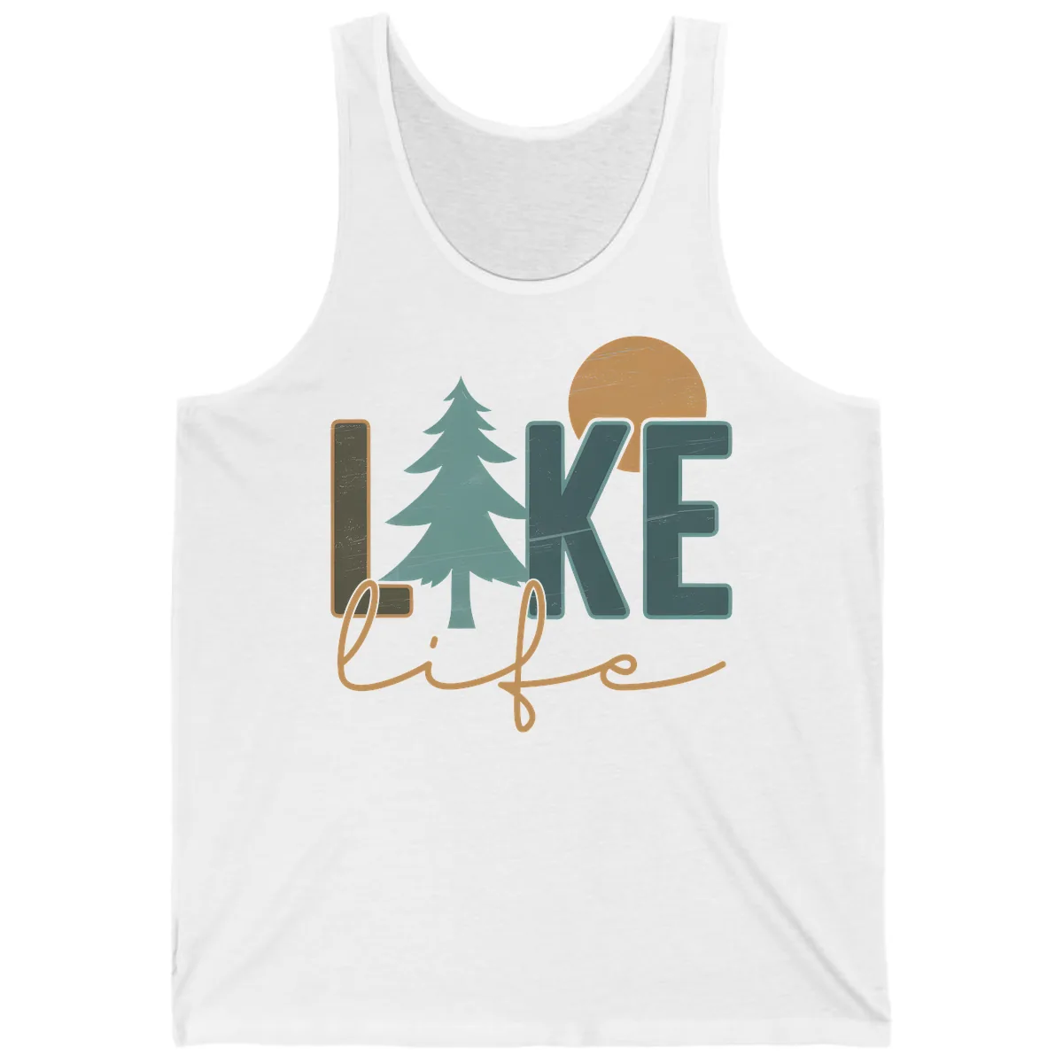 Retro Lake Life Pine Tree Design Tank in White