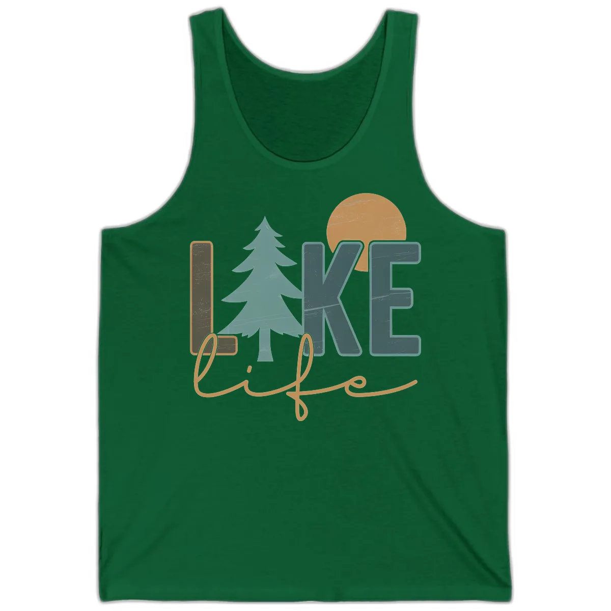Retro Lake Life Pine Tree Design Tank in Kelly