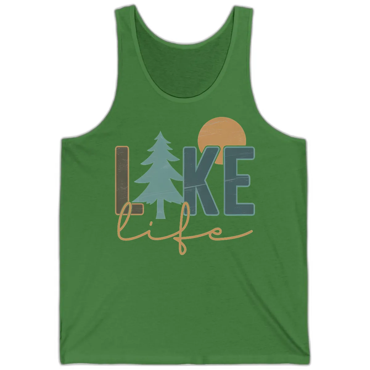 Retro Lake Life Pine Tree Design Tank in Leaf