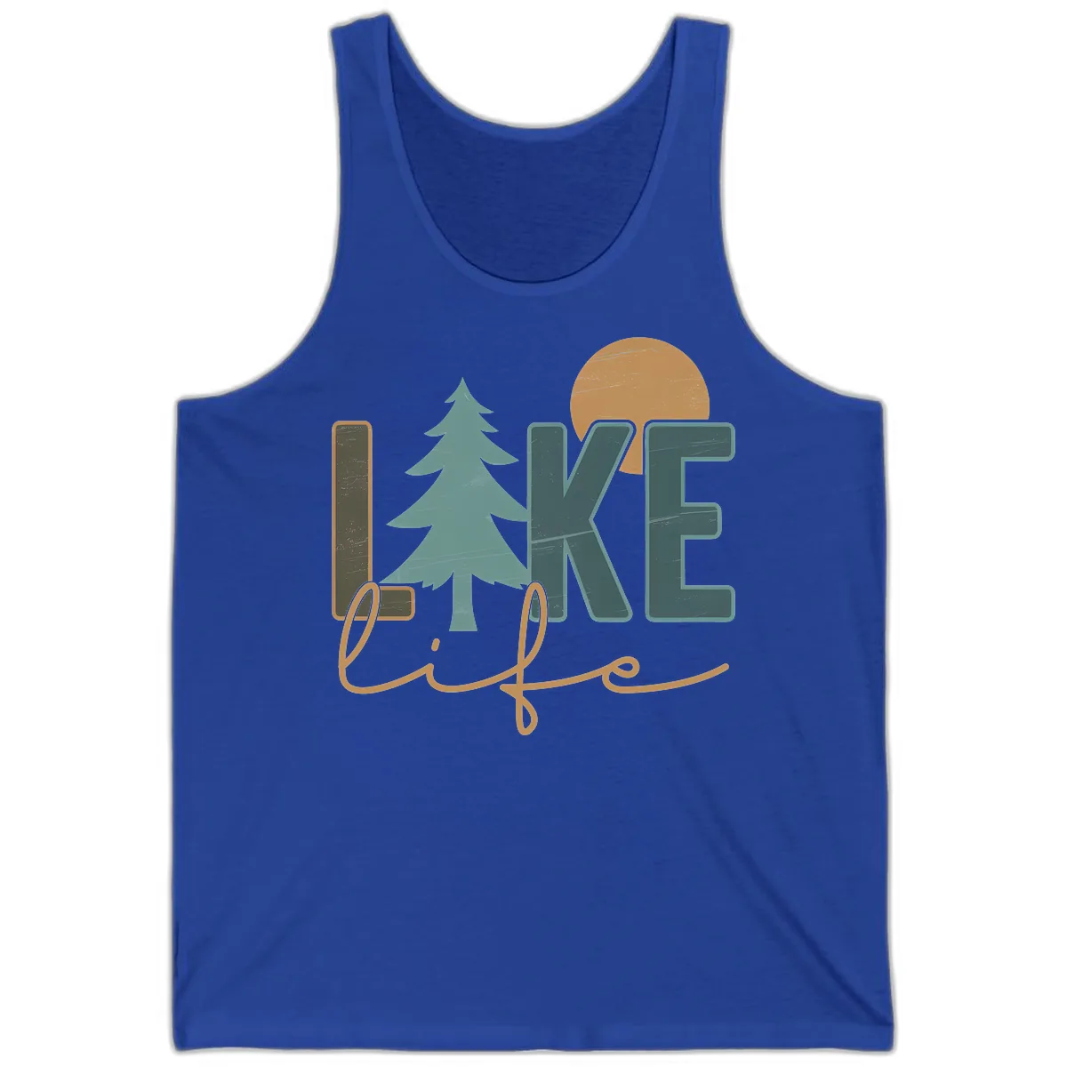 Retro Lake Life Pine Tree Design Tank in True Royal