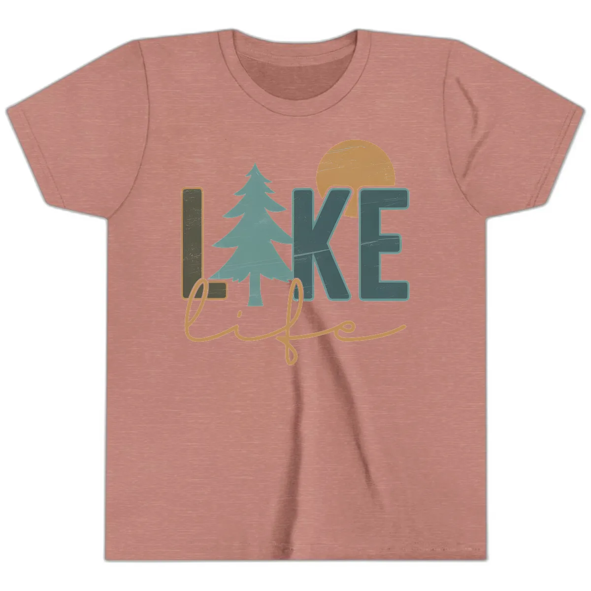 Retro Lake Life Pine Tree Design Youth T-Shirt in Heather Mauve