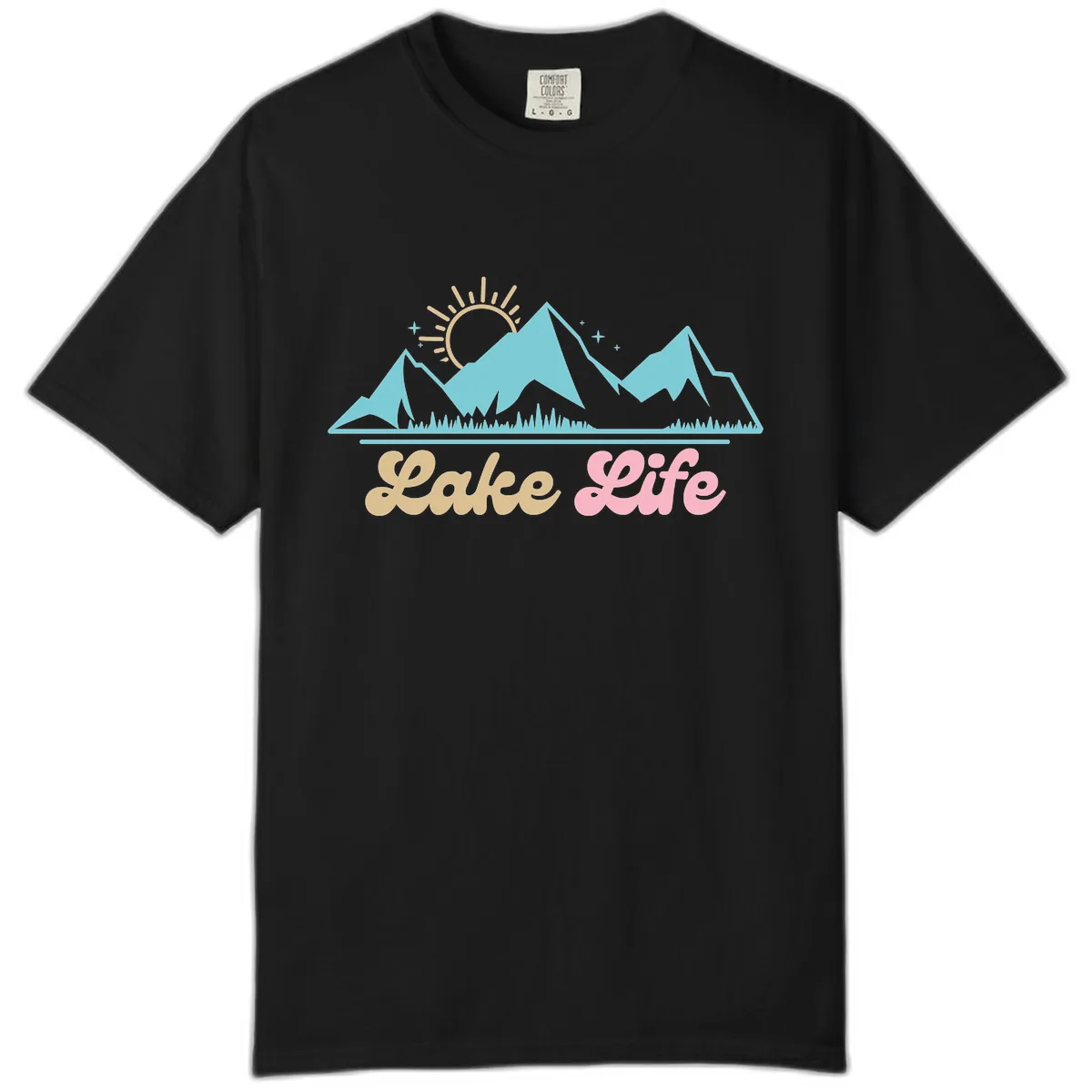 Lake Life Mountain Sunset Design Comfort Color in Black