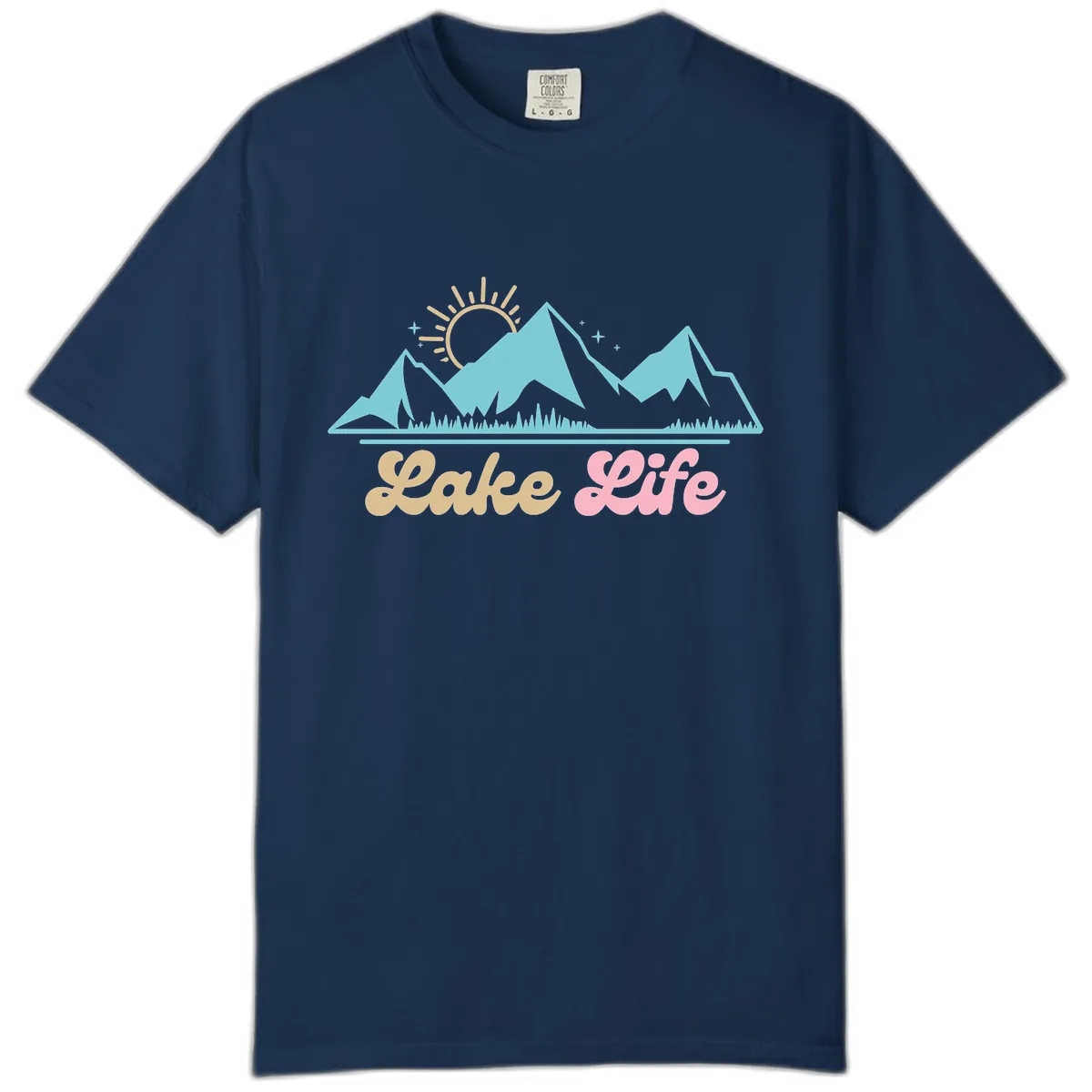 Lake Life Mountain Sunset Design Comfort Color in Navy