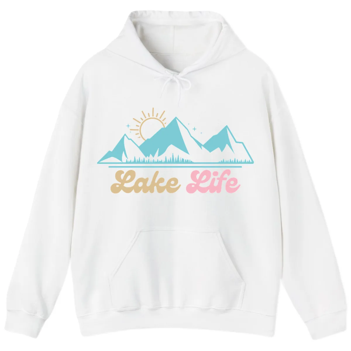 Lake Life Mountain Sunset Design Hoodie in White