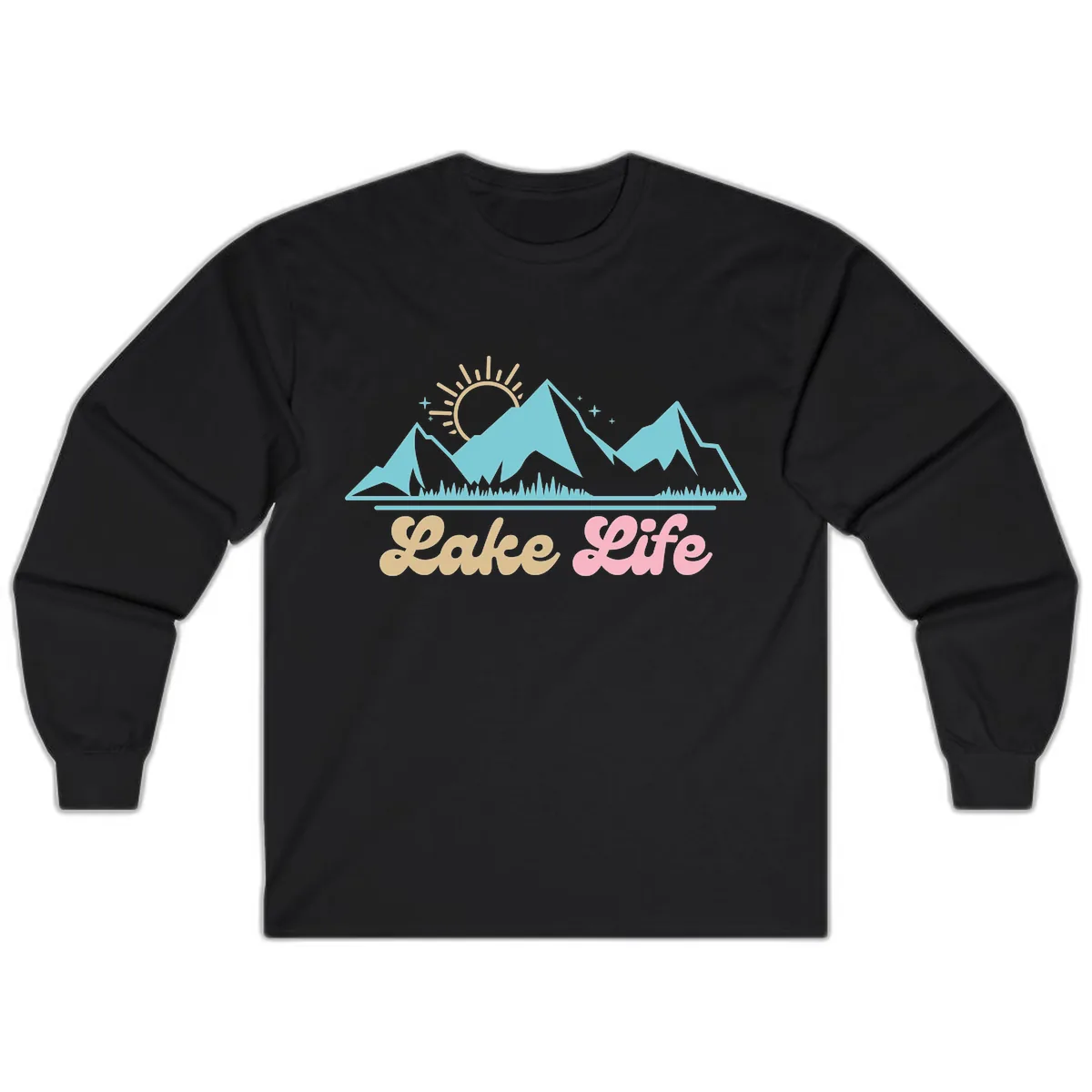 Lake Life Mountain Sunset Design Long Sleeve in Black