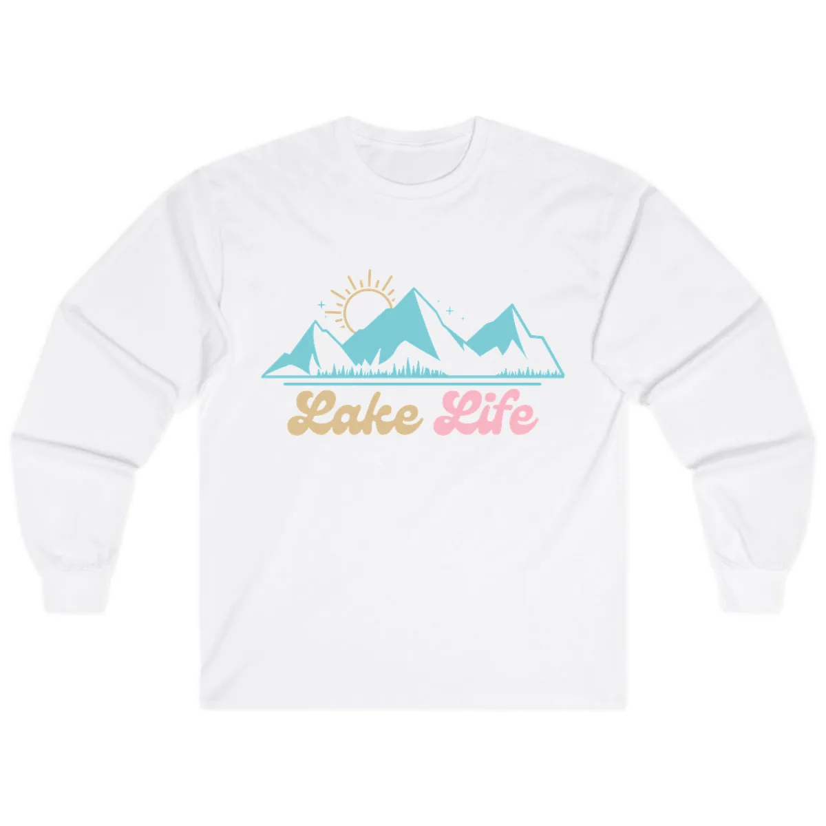 Lake Life Mountain Sunset Design Long Sleeve in White
