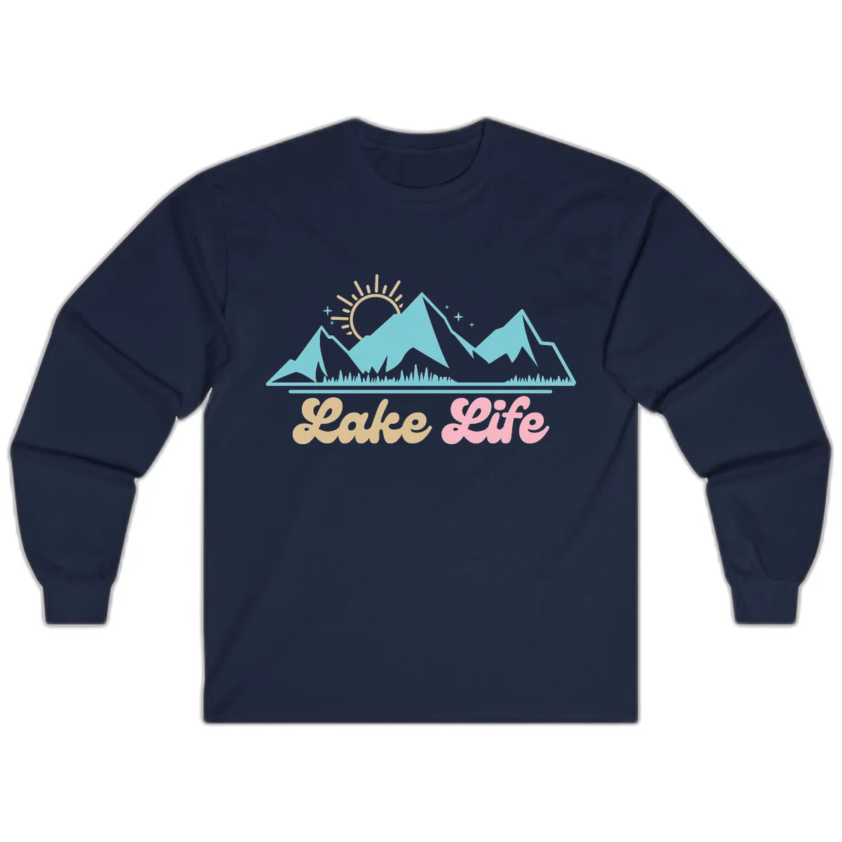 Lake Life Mountain Sunset Design Long Sleeve in Navy