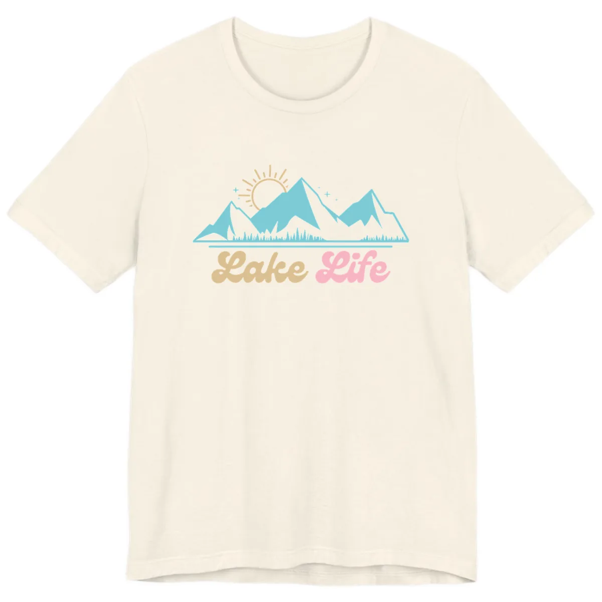 Lake Life Mountain Sunset Design Premium T-Shirt in Natural
