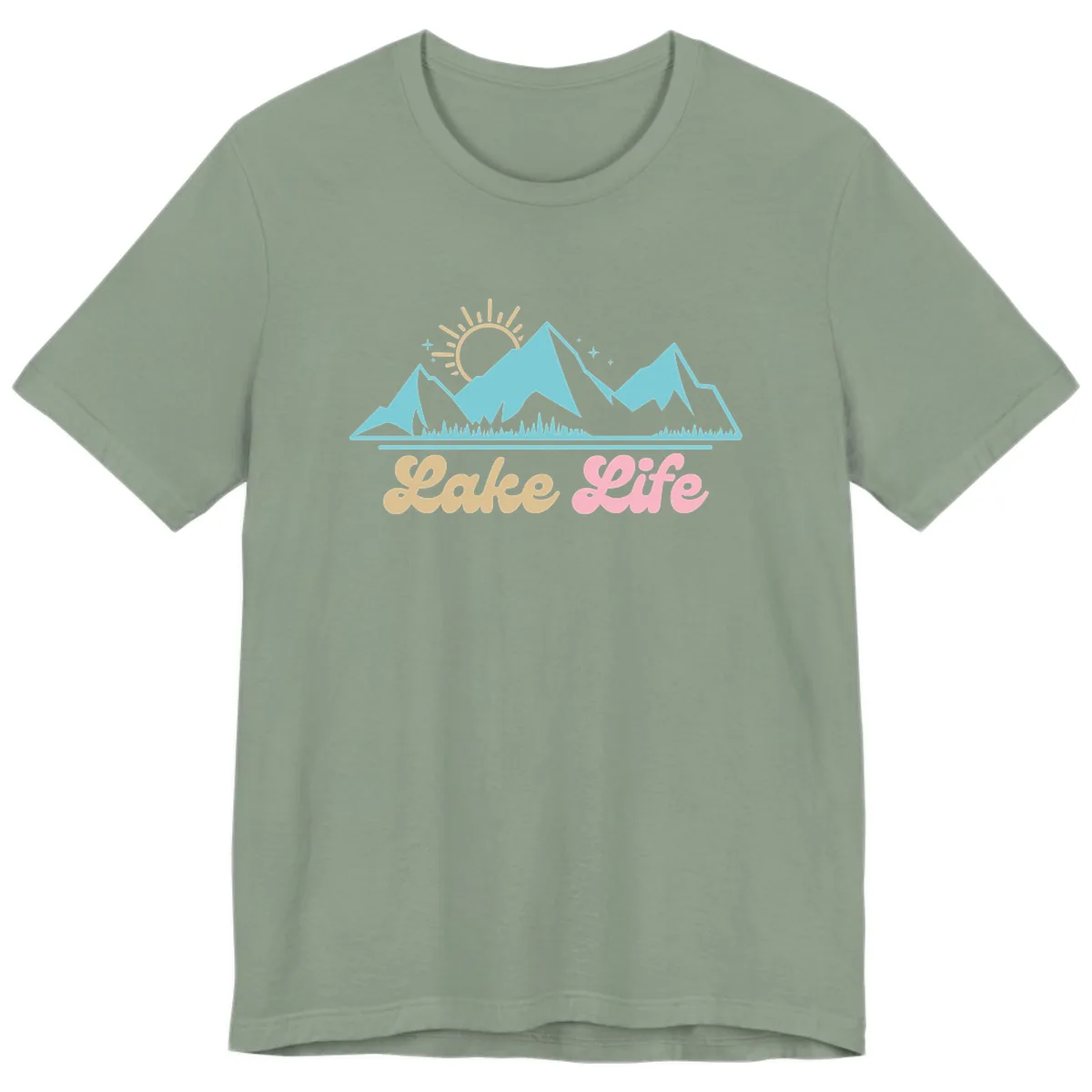 Lake Life Mountain Sunset Design Premium T-Shirt in Sage