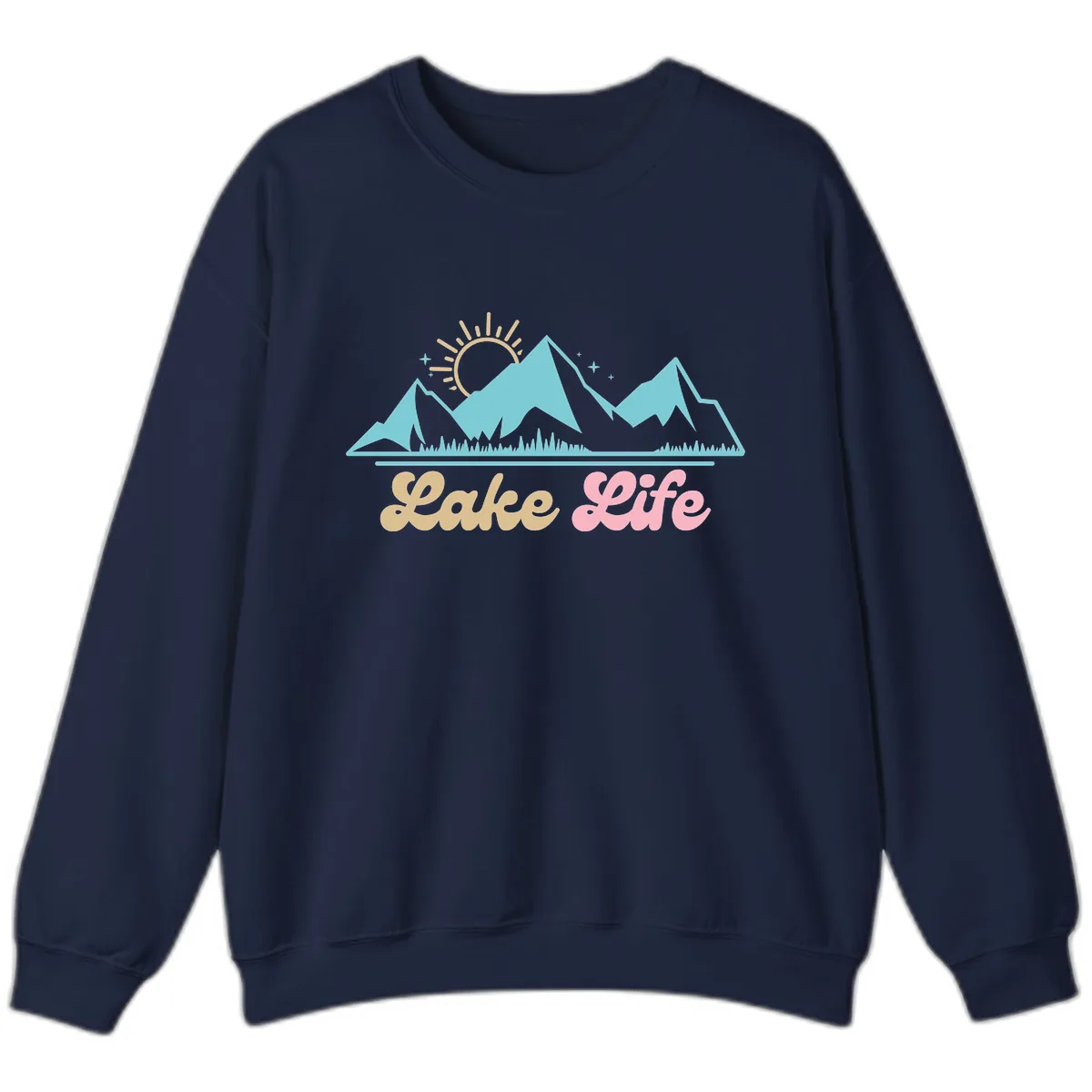 Lake Life Mountain Sunset Design Sweatshirt in Navy