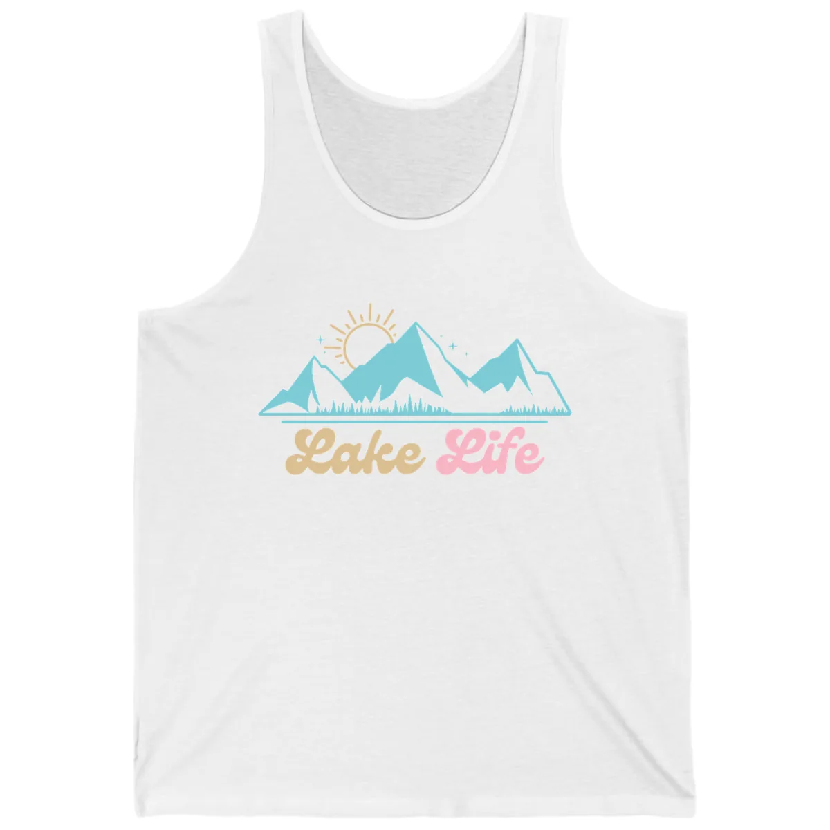 Lake Life Mountain Sunset Design Tank in White