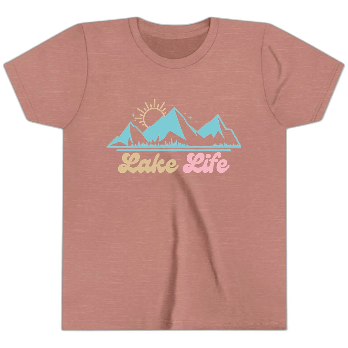 Lake Life Mountain Sunset Design Youth T-Shirt in Heather Mauve