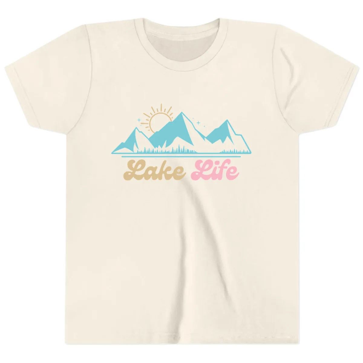 Lake Life Mountain Sunset Design Youth T-Shirt in Natural