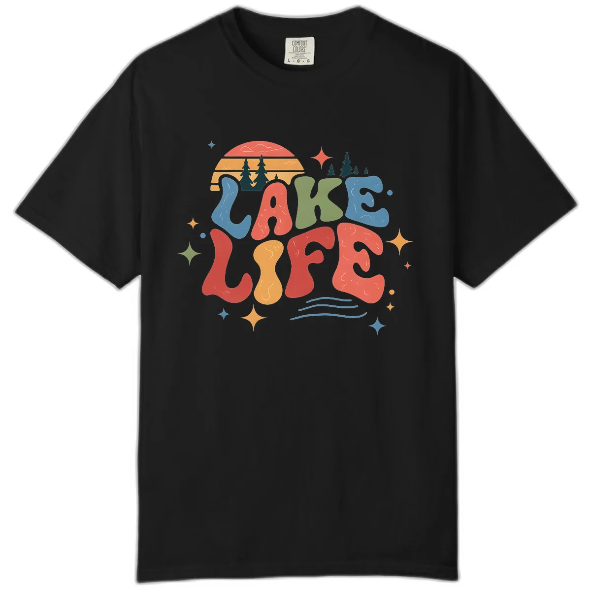 Retro Lake Life Typography Design Comfort Color in Black