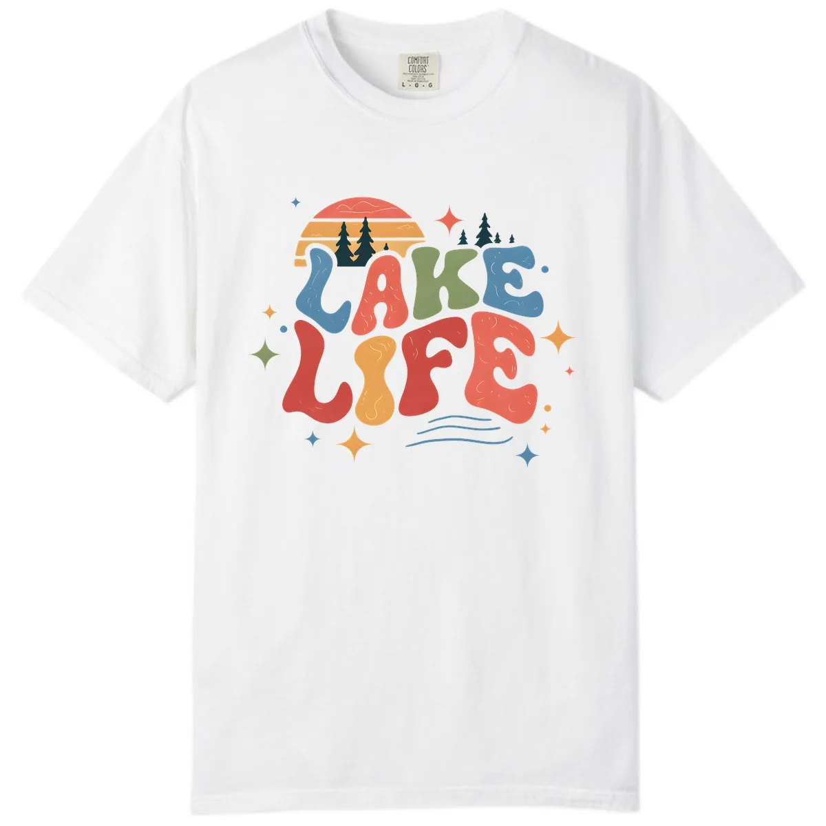 Retro Lake Life Typography Design Comfort Color in White