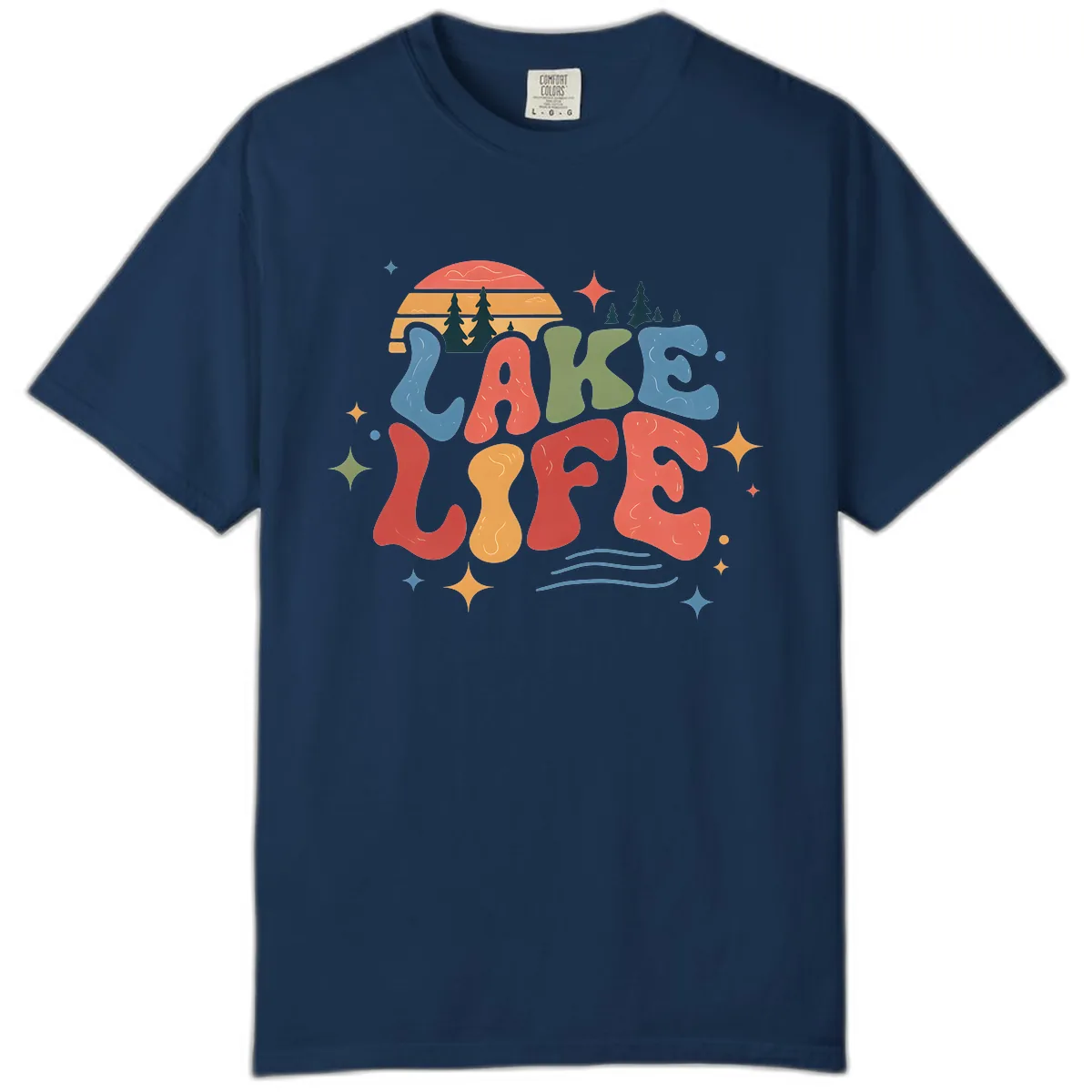 Retro Lake Life Typography Design Comfort Color in Navy