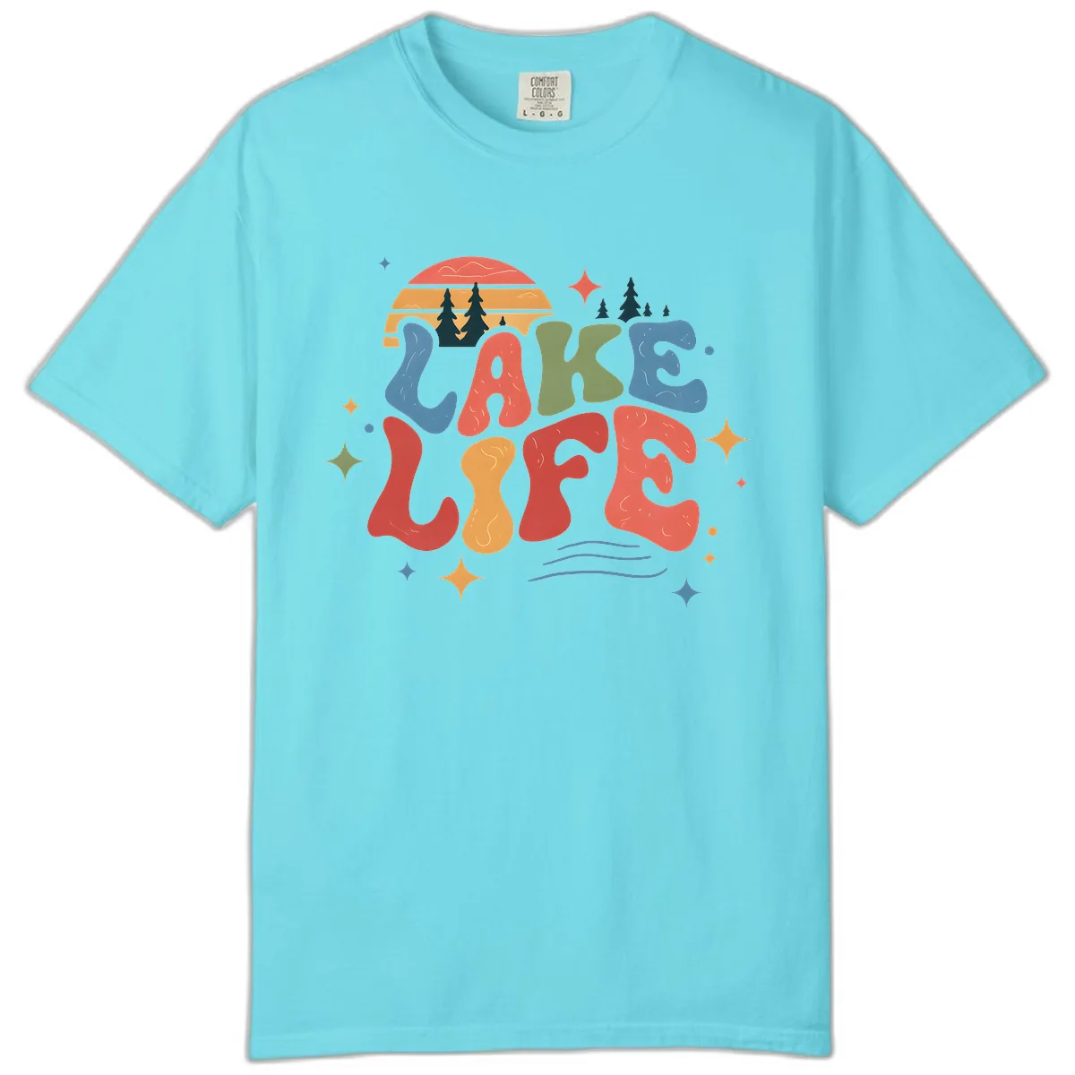 Retro Lake Life Typography Design Comfort Color in Lagoon Blue