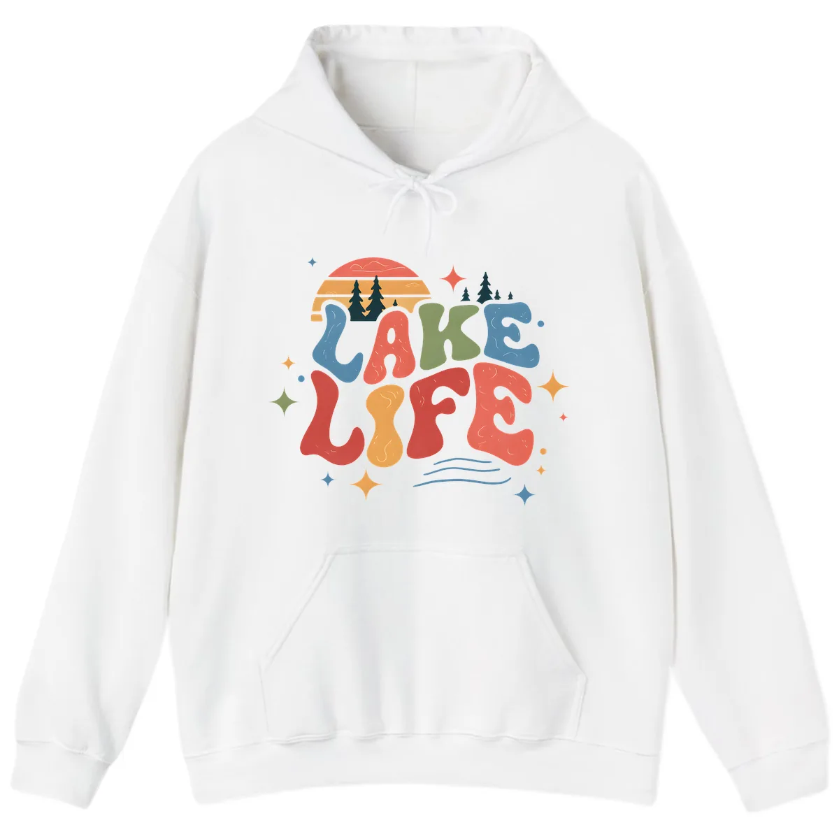Retro Lake Life Typography Design Hoodie in White