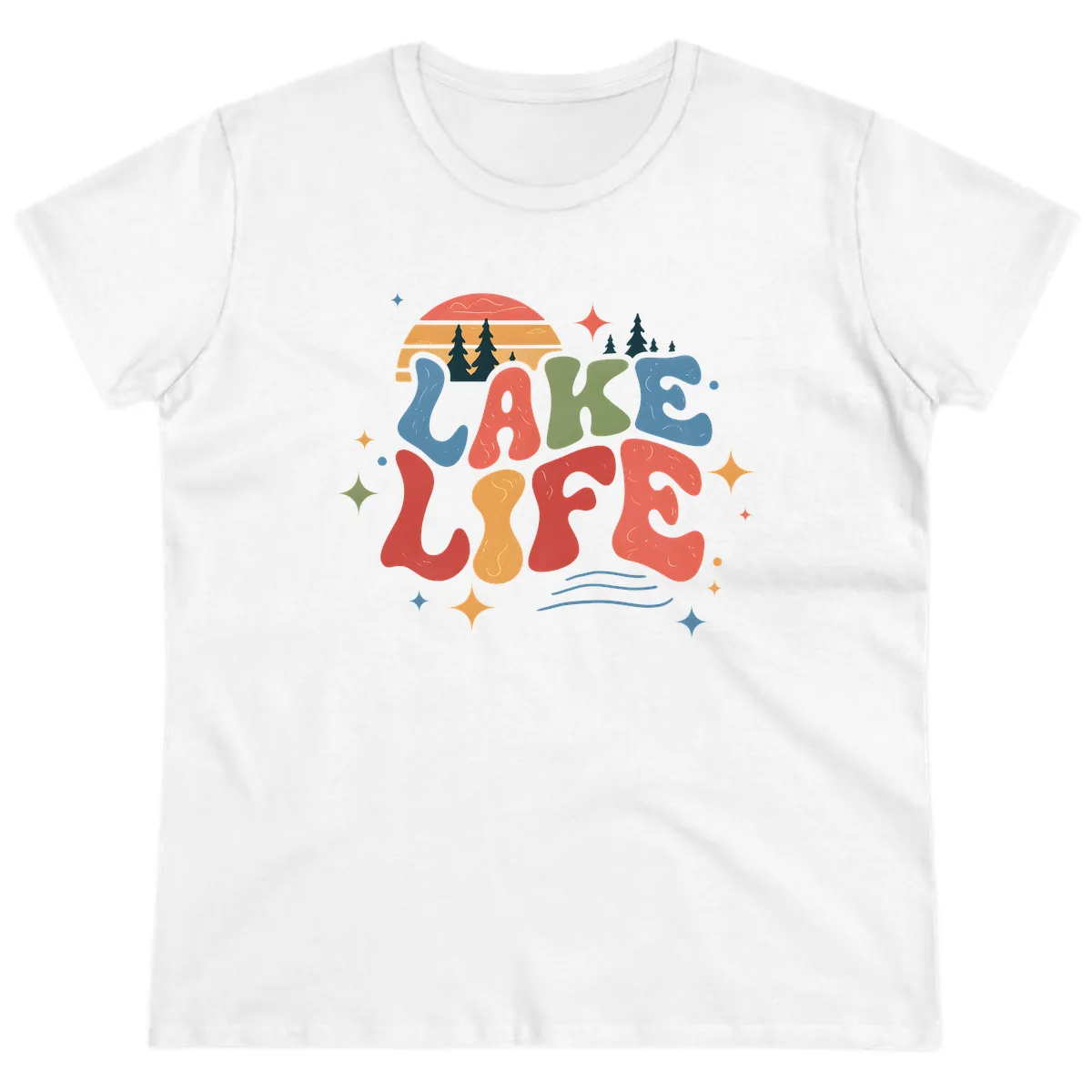 Retro Lake Life Typography Design Ladies Tee in White