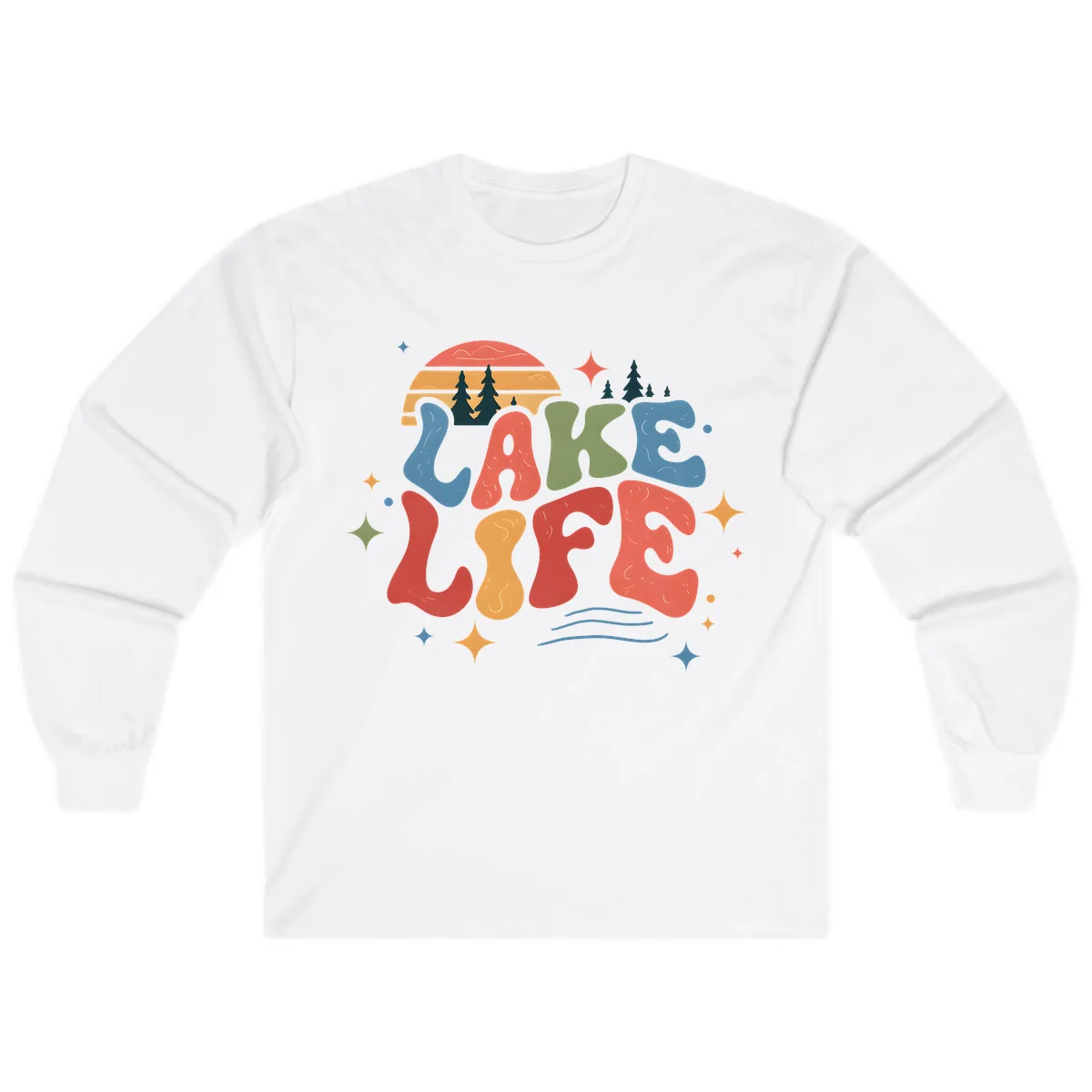 Retro Lake Life Typography Design Long Sleeve in White