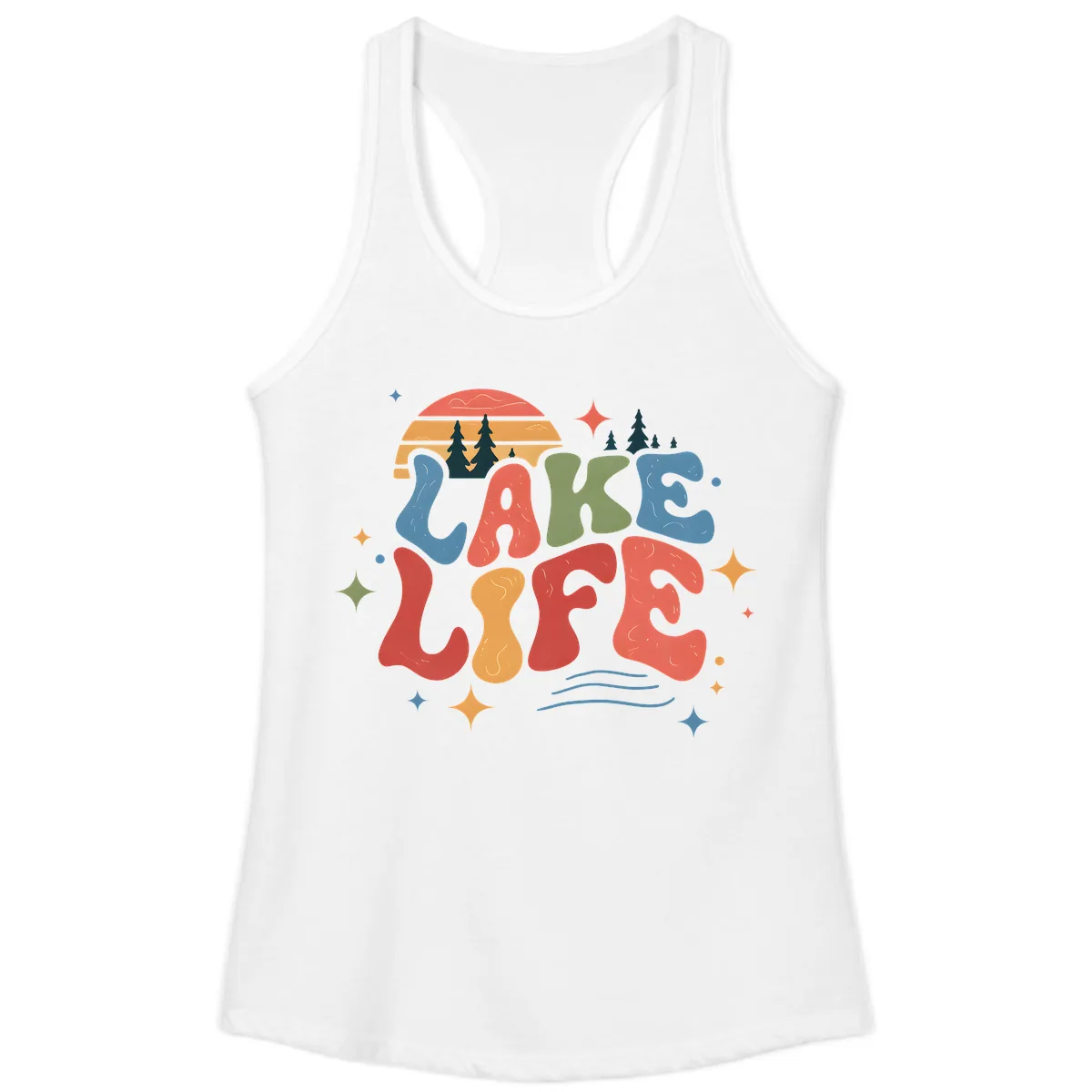 Retro Lake Life Typography Design Ladies Tank in White