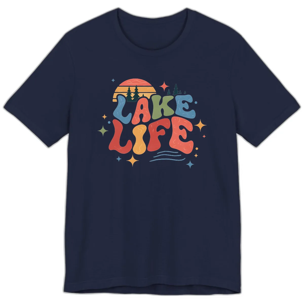 Retro Lake Life Typography Design Premium T-Shirt in Navy