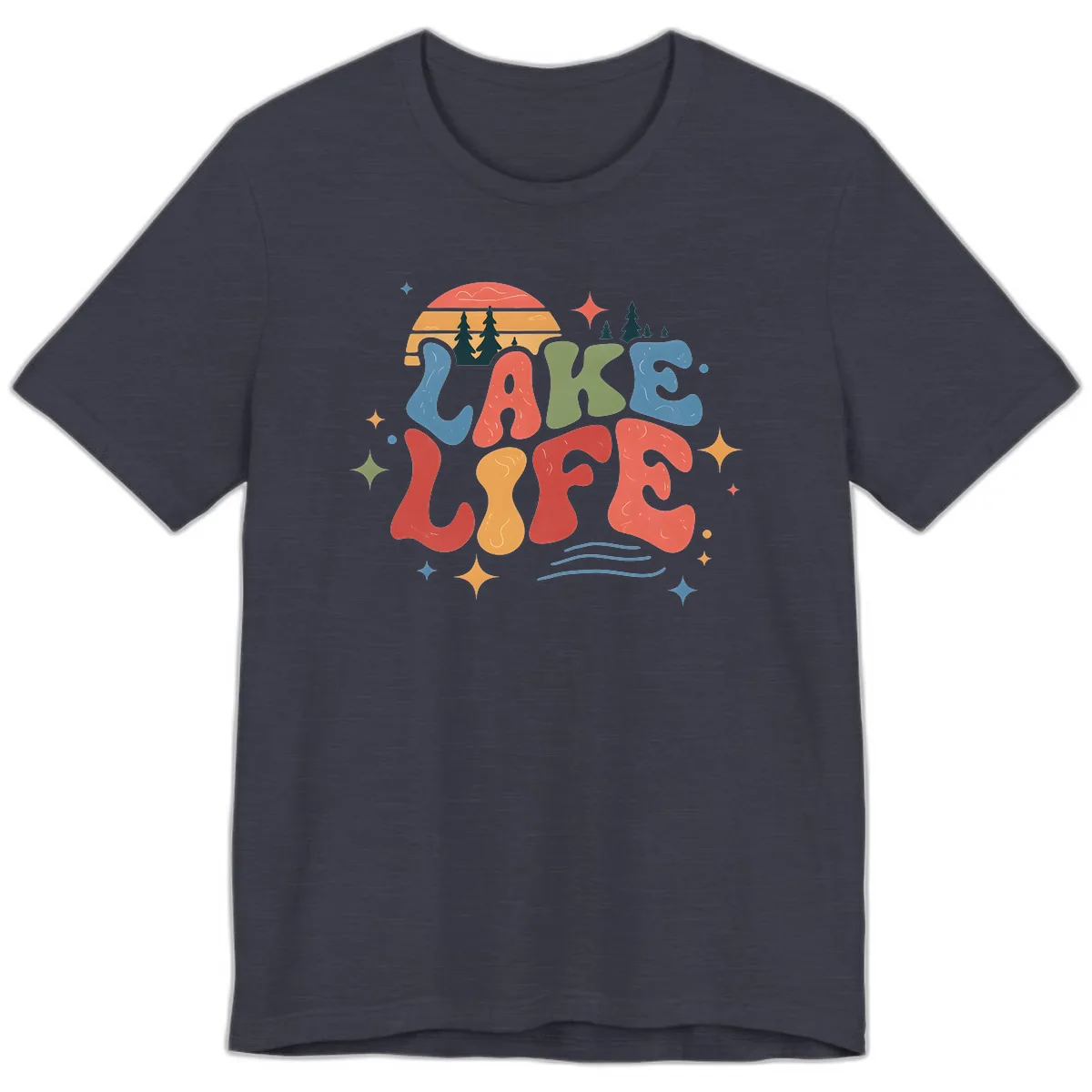 Retro Lake Life Typography Design Premium T-Shirt in Heather Midnight Navy