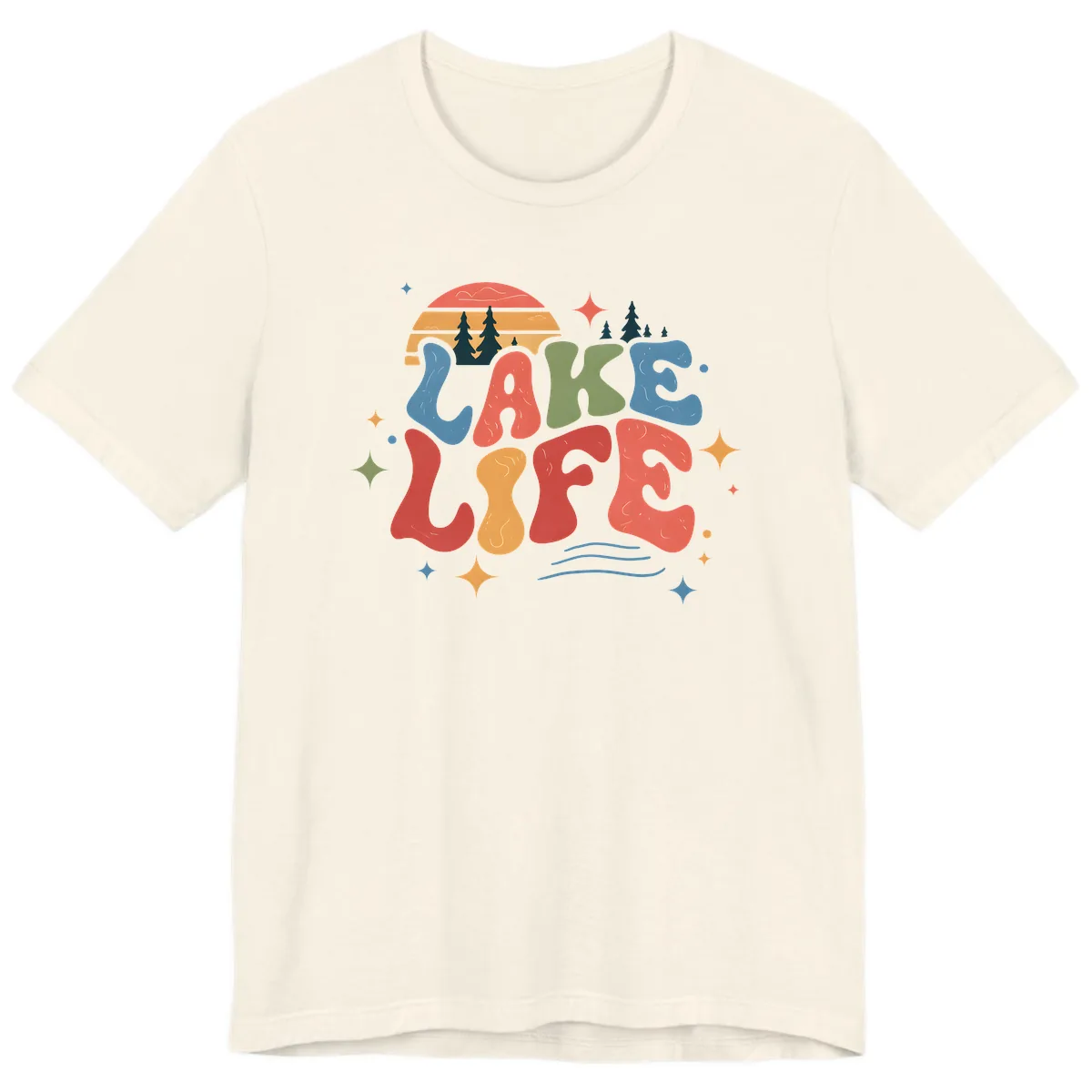 Retro Lake Life Typography Design Premium T-Shirt in Natural