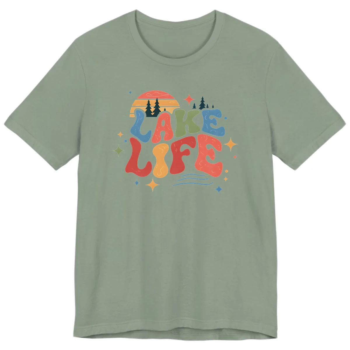 Retro Lake Life Typography Design Premium T-Shirt in Sage