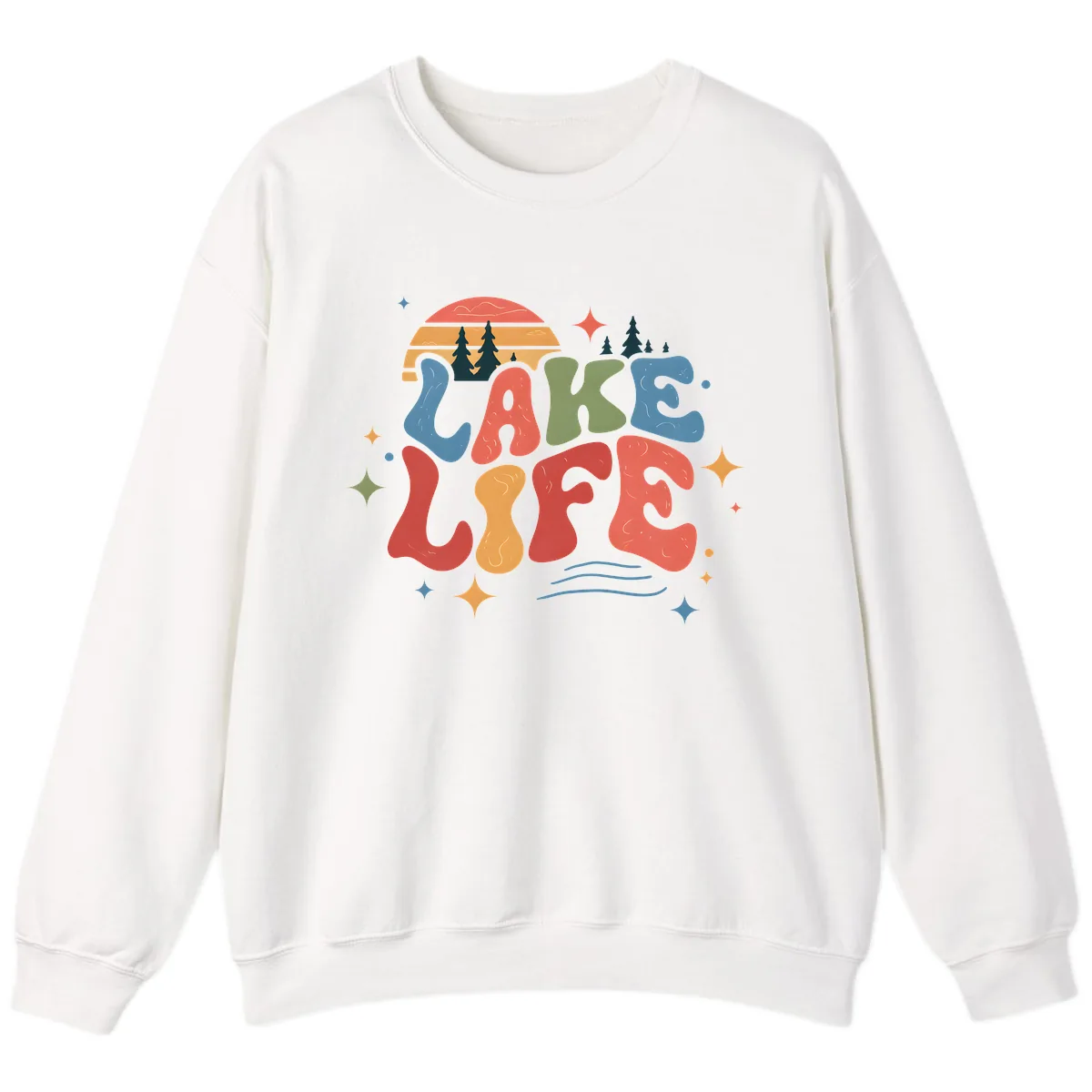 Retro Lake Life Typography Design Sweatshirt in White