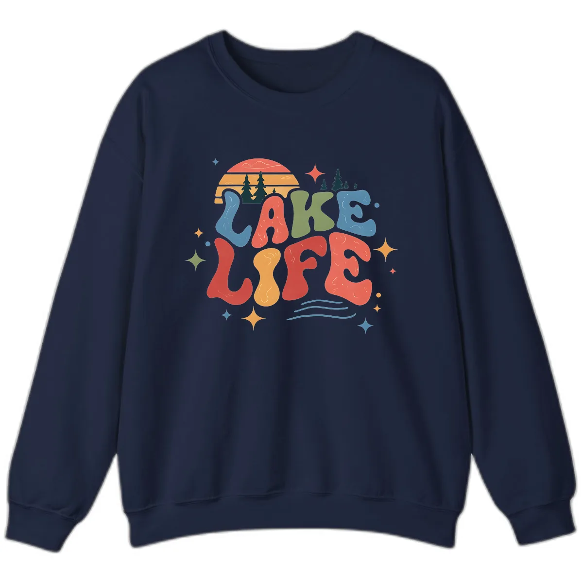 Retro Lake Life Typography Design Sweatshirt in Navy