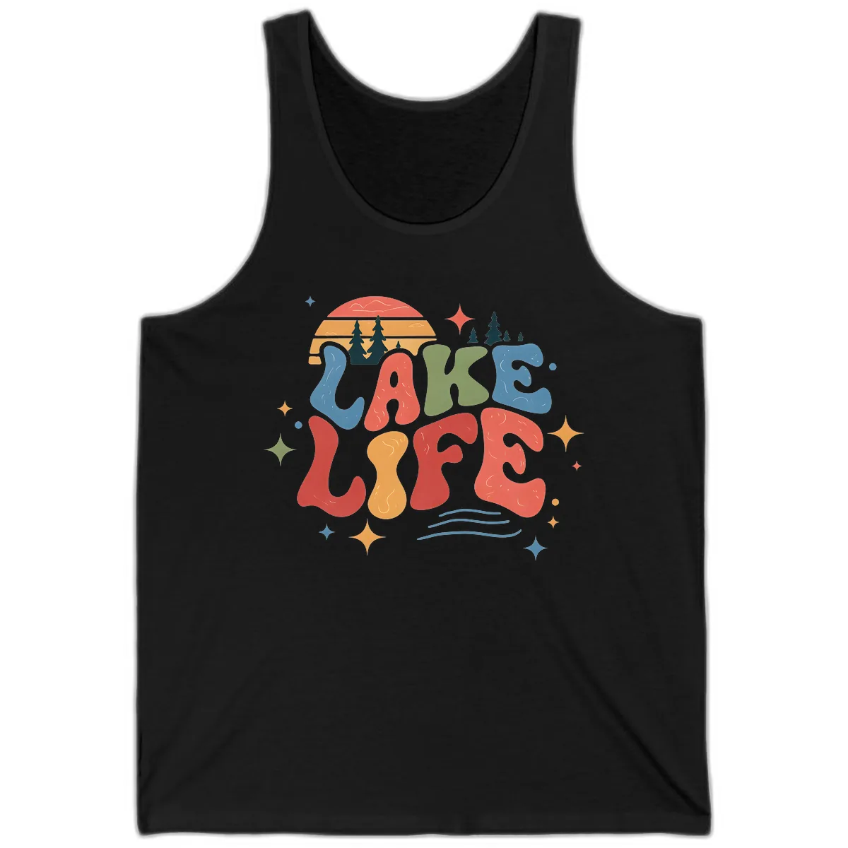 Retro Lake Life Typography Design Tank in Black