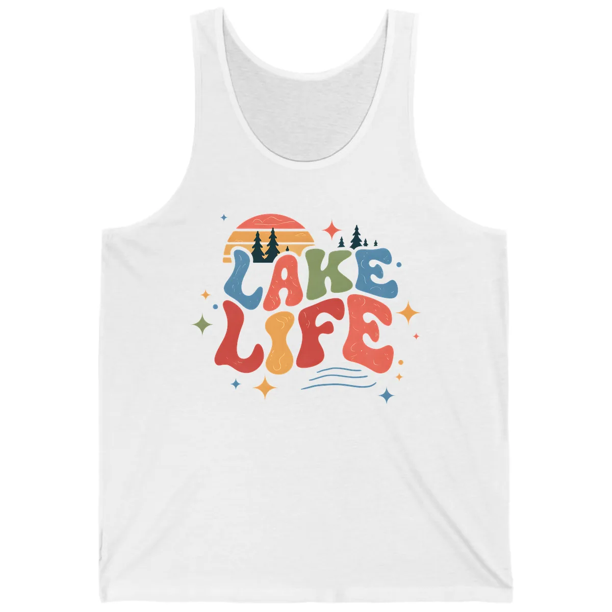 Retro Lake Life Typography Design Tank in White