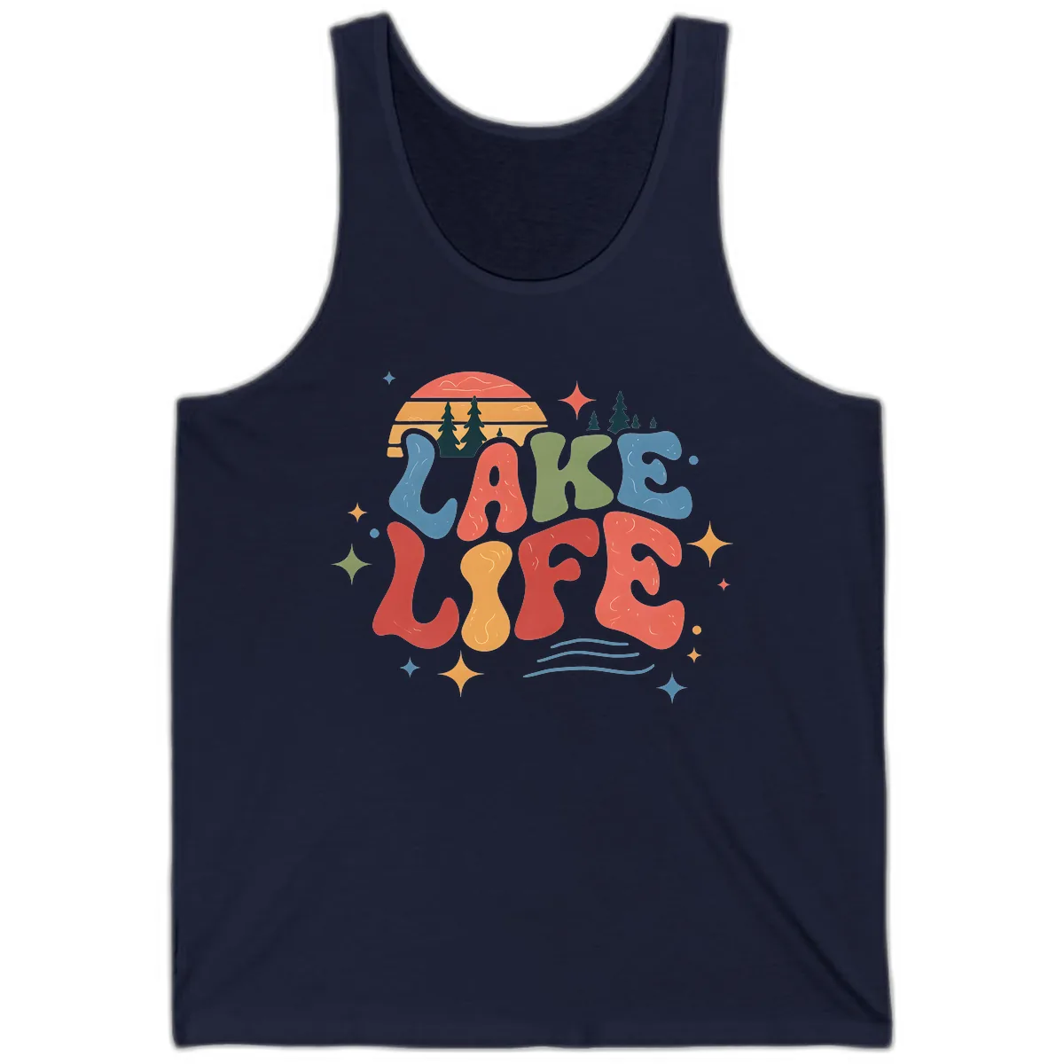 Retro Lake Life Typography Design Tank in Navy