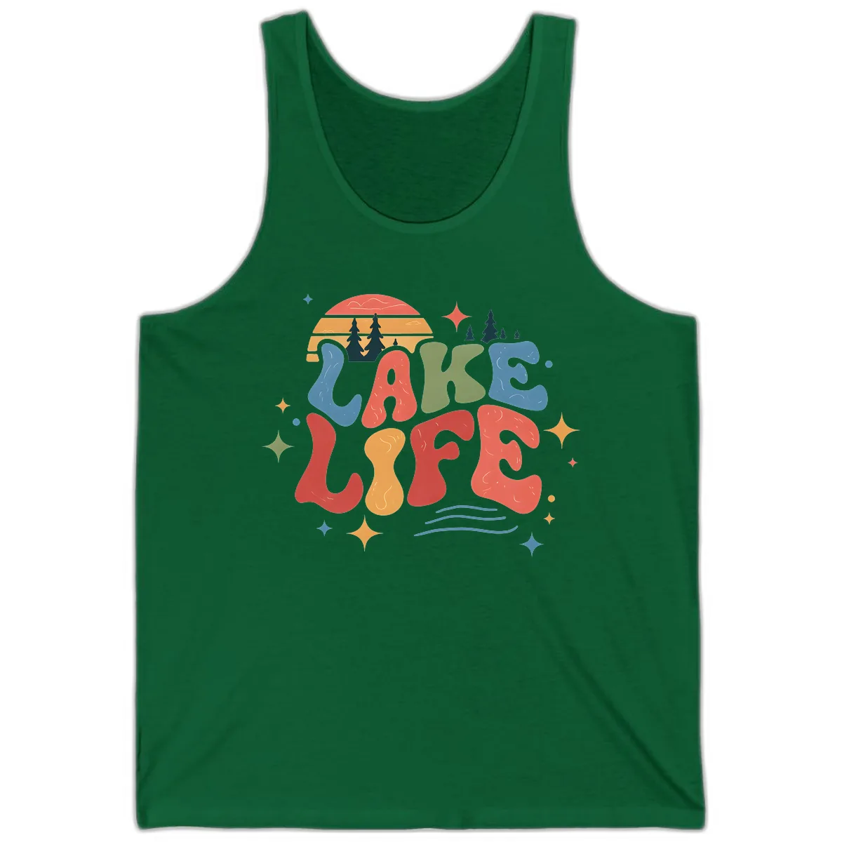 Retro Lake Life Typography Design Tank in Kelly